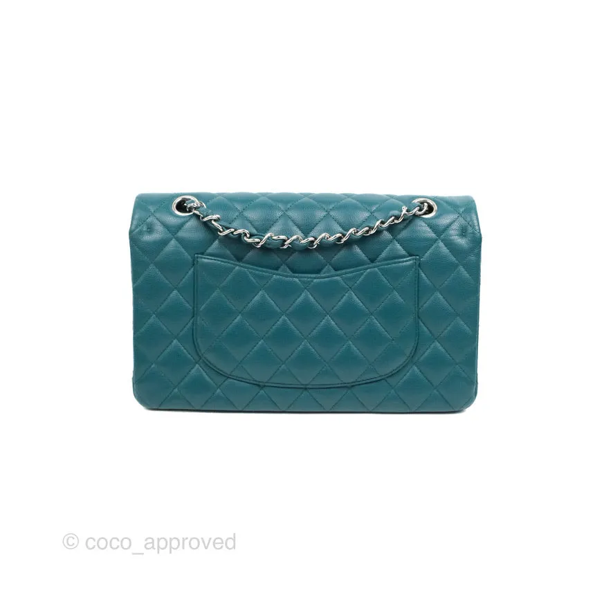 Chanel Classic M/L Medium Flap Quilted Teal Caviar Silver Hardware