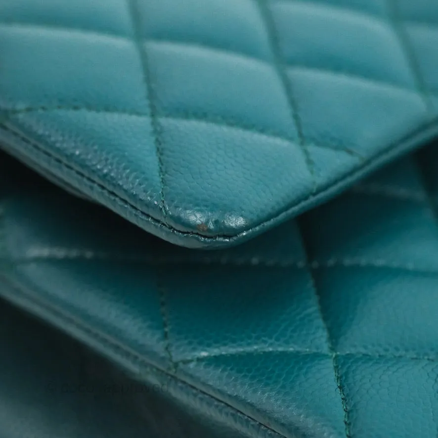 Chanel Classic M/L Medium Flap Quilted Teal Caviar Silver Hardware