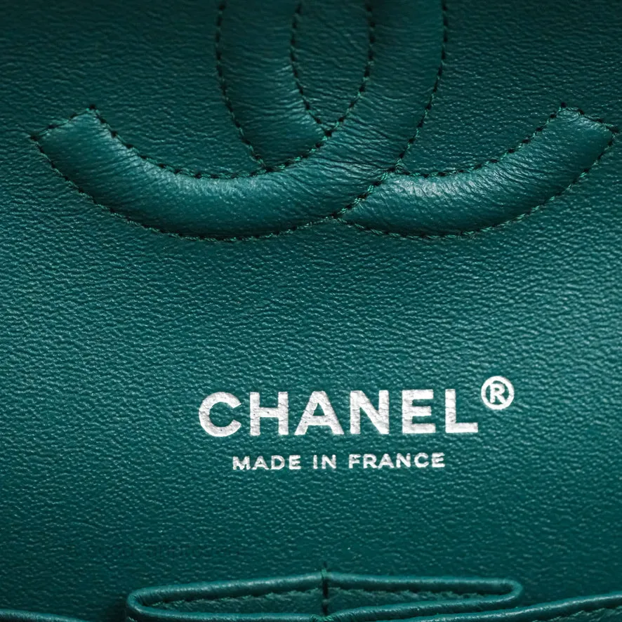 Chanel Classic M/L Medium Flap Quilted Teal Caviar Silver Hardware