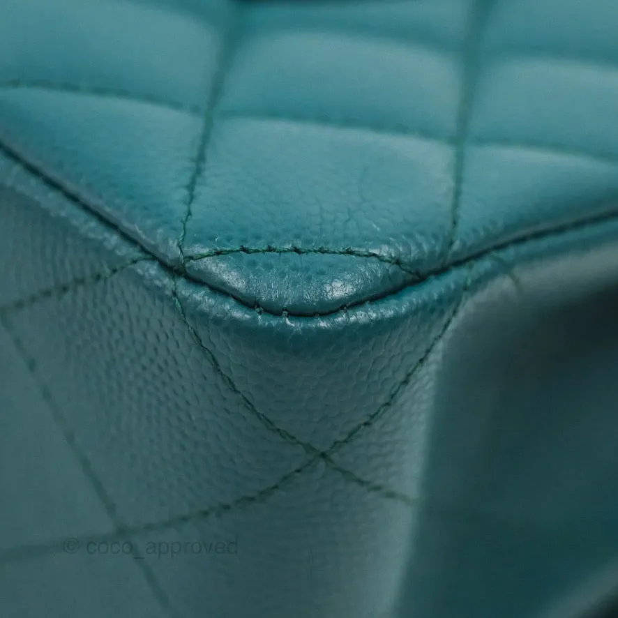 Chanel Classic M/L Medium Flap Quilted Teal Caviar Silver Hardware