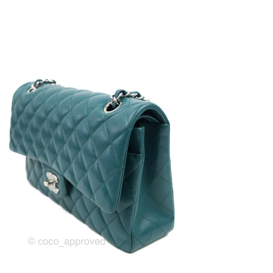 Chanel Classic M/L Medium Flap Quilted Teal Caviar Silver Hardware