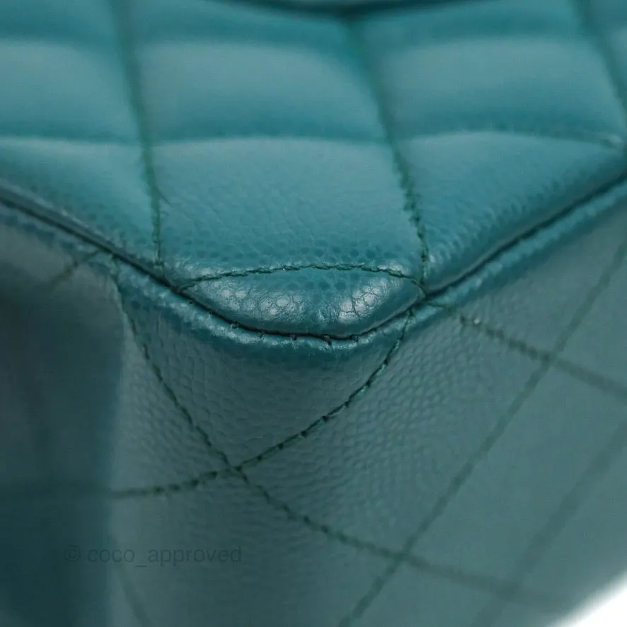 Chanel Classic M/L Medium Flap Quilted Teal Caviar Silver Hardware