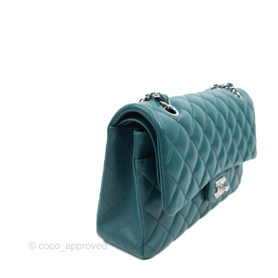 Chanel Classic M/L Medium Flap Quilted Teal Caviar Silver Hardware