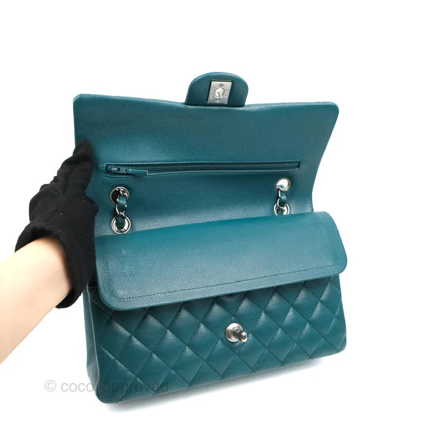 Chanel Classic M/L Medium Flap Quilted Teal Caviar Silver Hardware