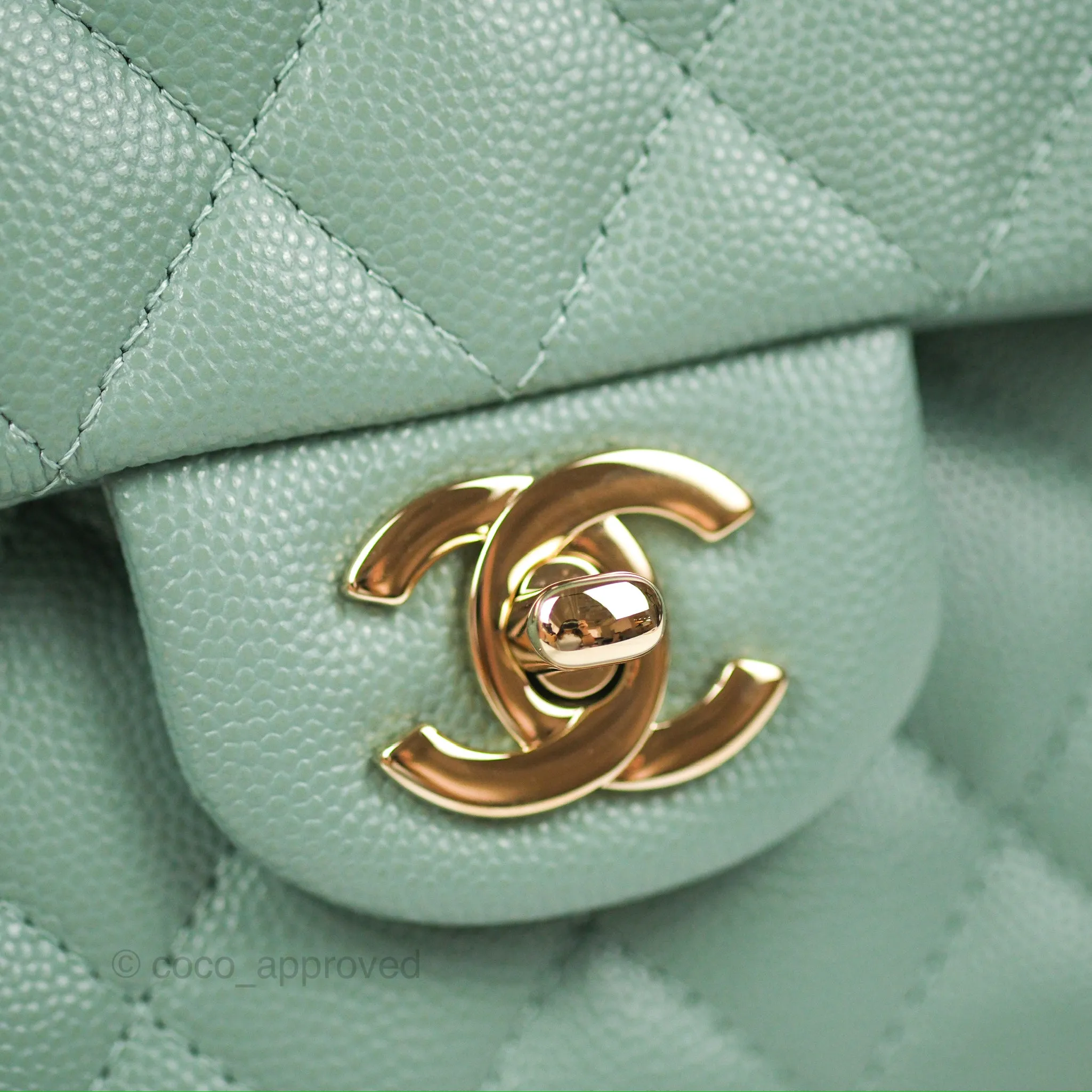 Chanel Classic M/L Medium Flap Quilted Tiffany Green Caviar Gold Hardware