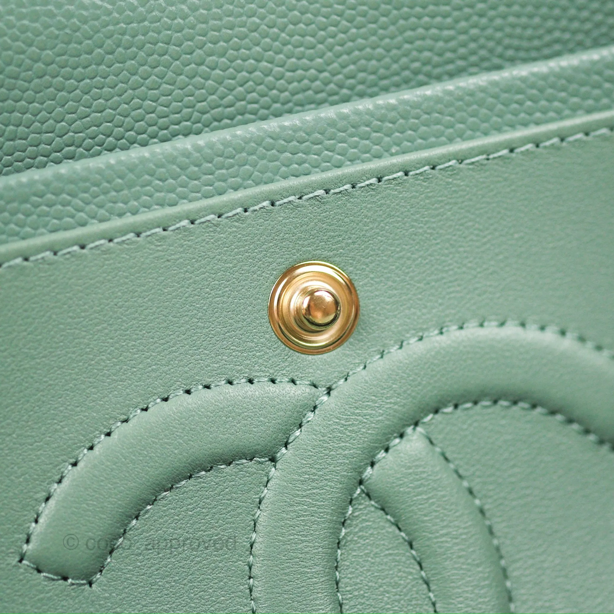 Chanel Classic M/L Medium Flap Quilted Tiffany Green Caviar Gold Hardware