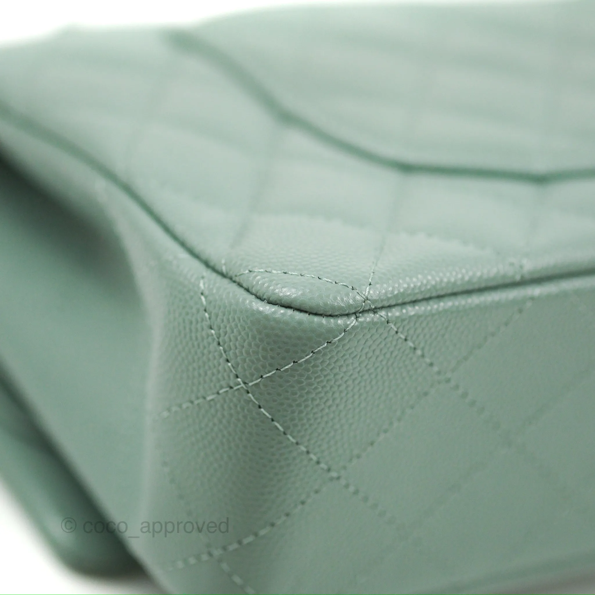 Chanel Classic M/L Medium Flap Quilted Tiffany Green Caviar Gold Hardware