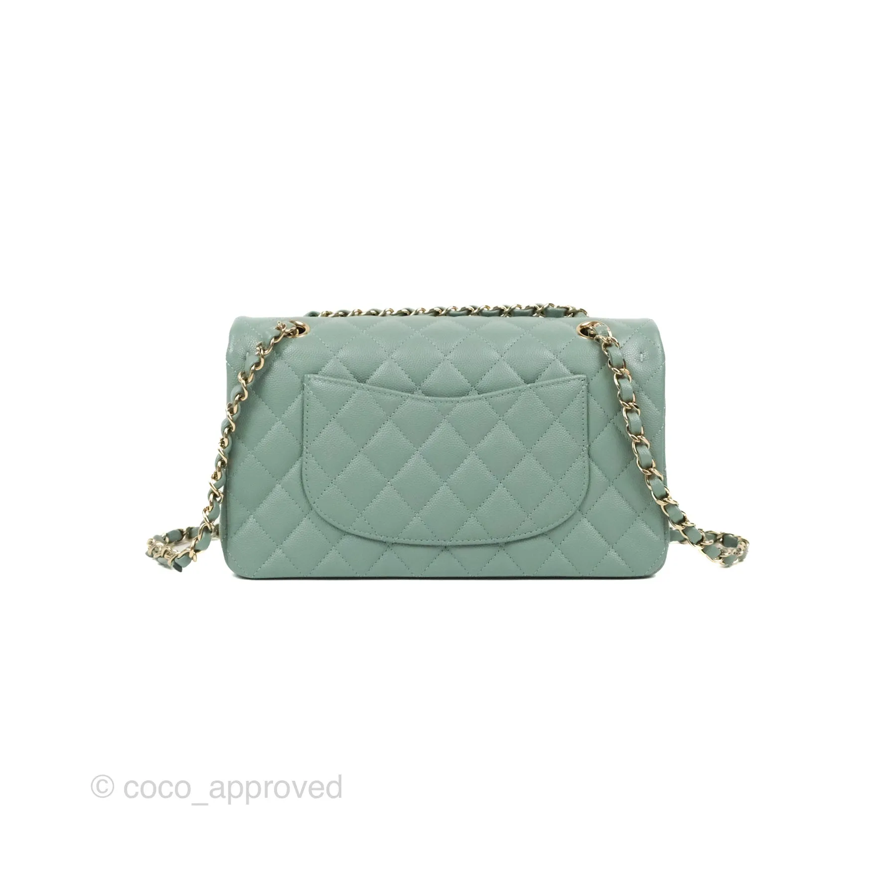 Chanel Classic M/L Medium Flap Quilted Tiffany Green Caviar Gold Hardware