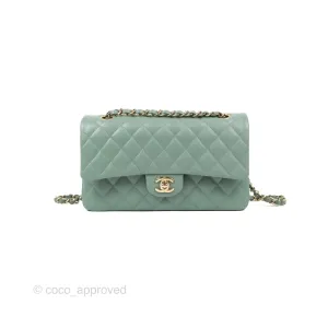 Chanel Classic M/L Medium Flap Quilted Tiffany Green Caviar Gold Hardware