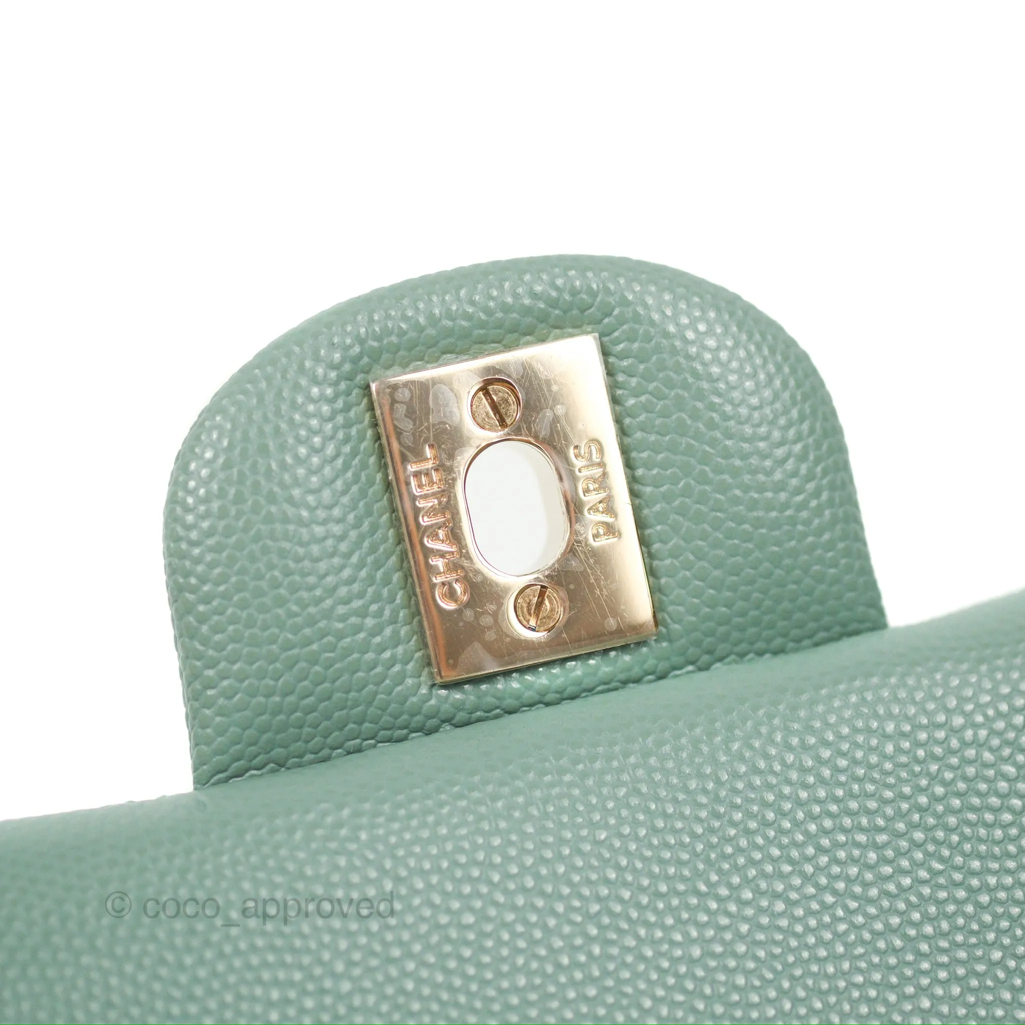 Chanel Classic M/L Medium Flap Quilted Tiffany Green Caviar Gold Hardware