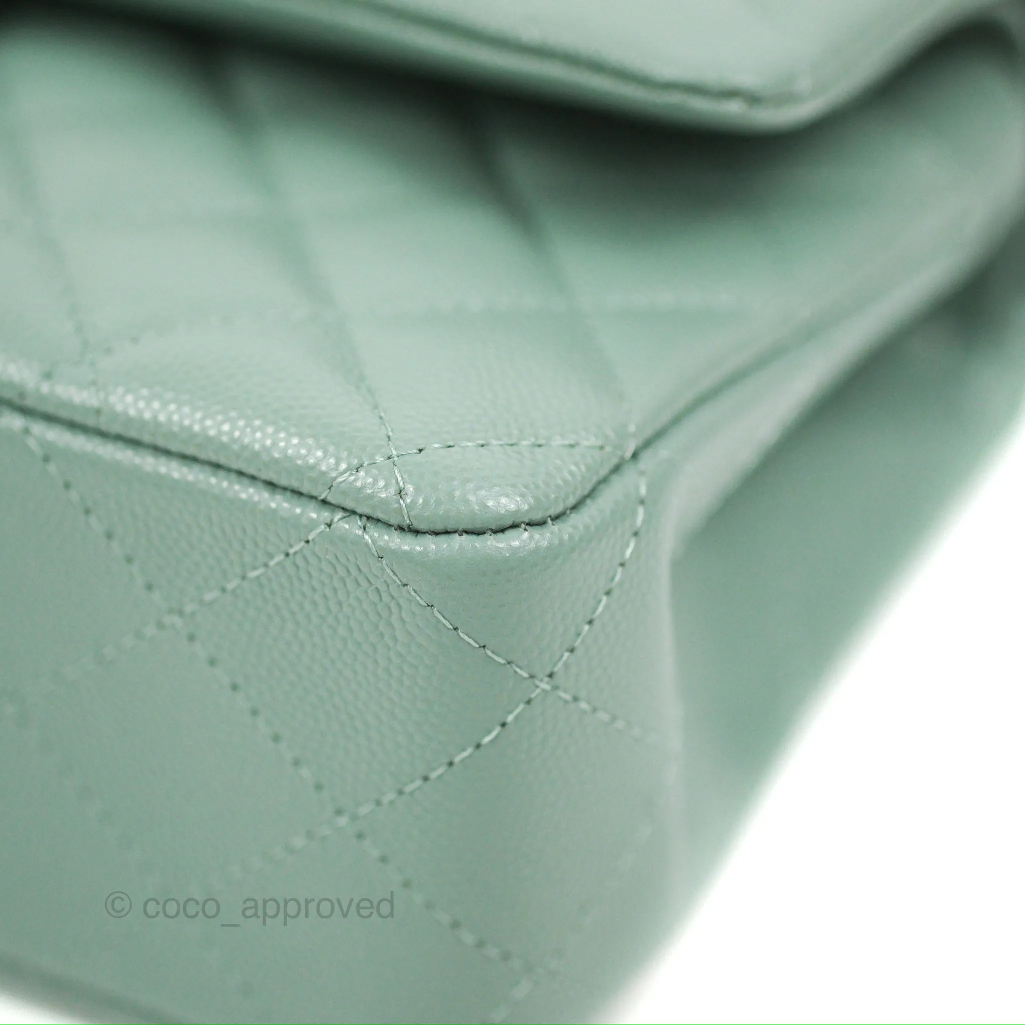 Chanel Classic M/L Medium Flap Quilted Tiffany Green Caviar Gold Hardware