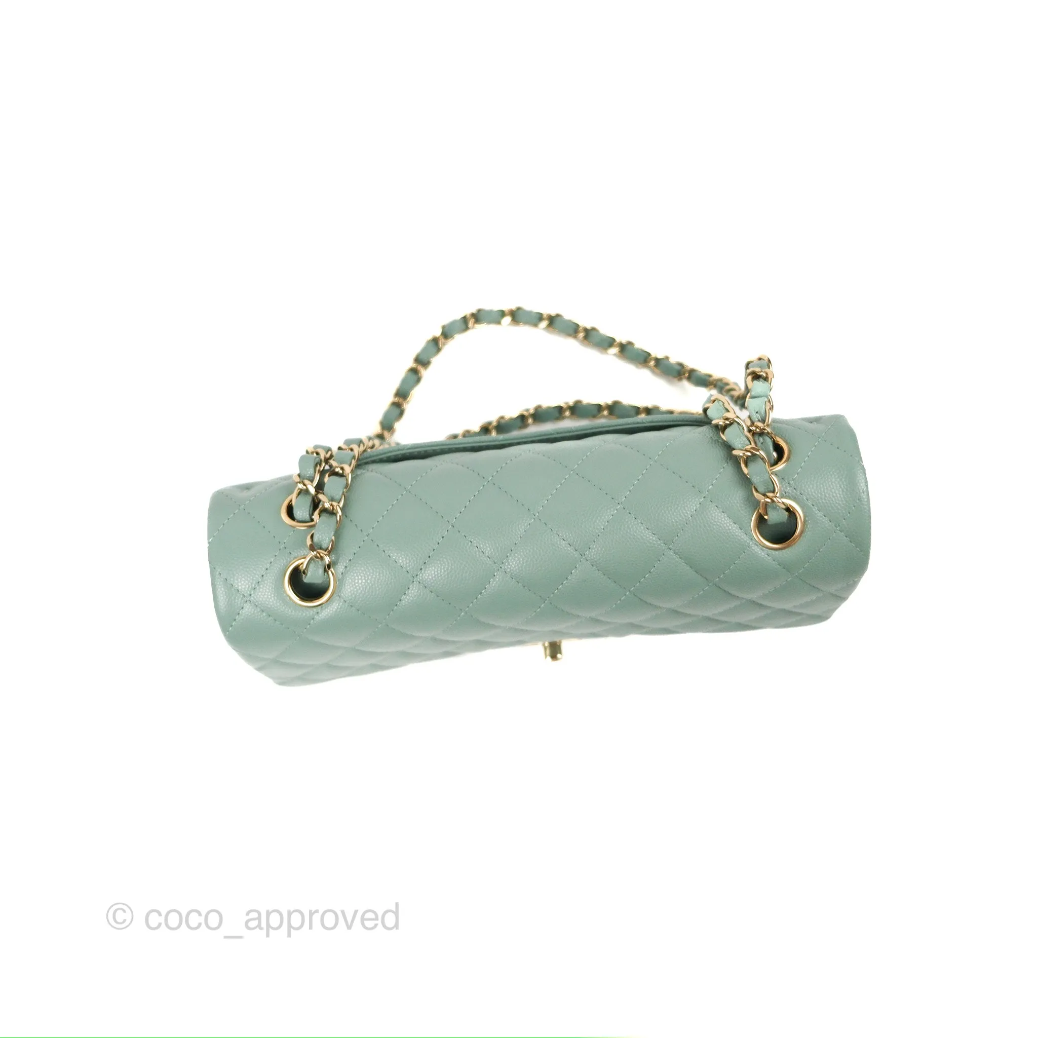 Chanel Classic M/L Medium Flap Quilted Tiffany Green Caviar Gold Hardware