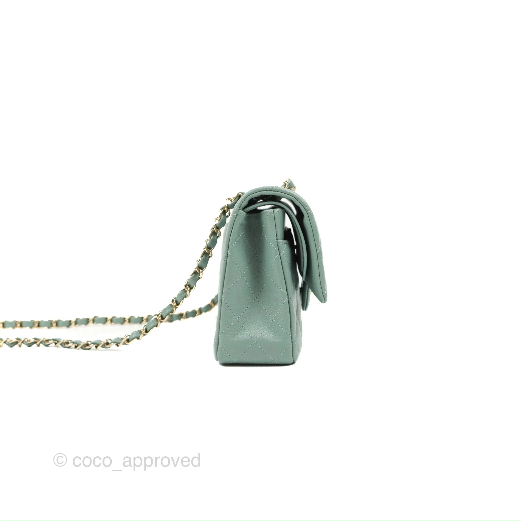 Chanel Classic M/L Medium Flap Quilted Tiffany Green Caviar Gold Hardware