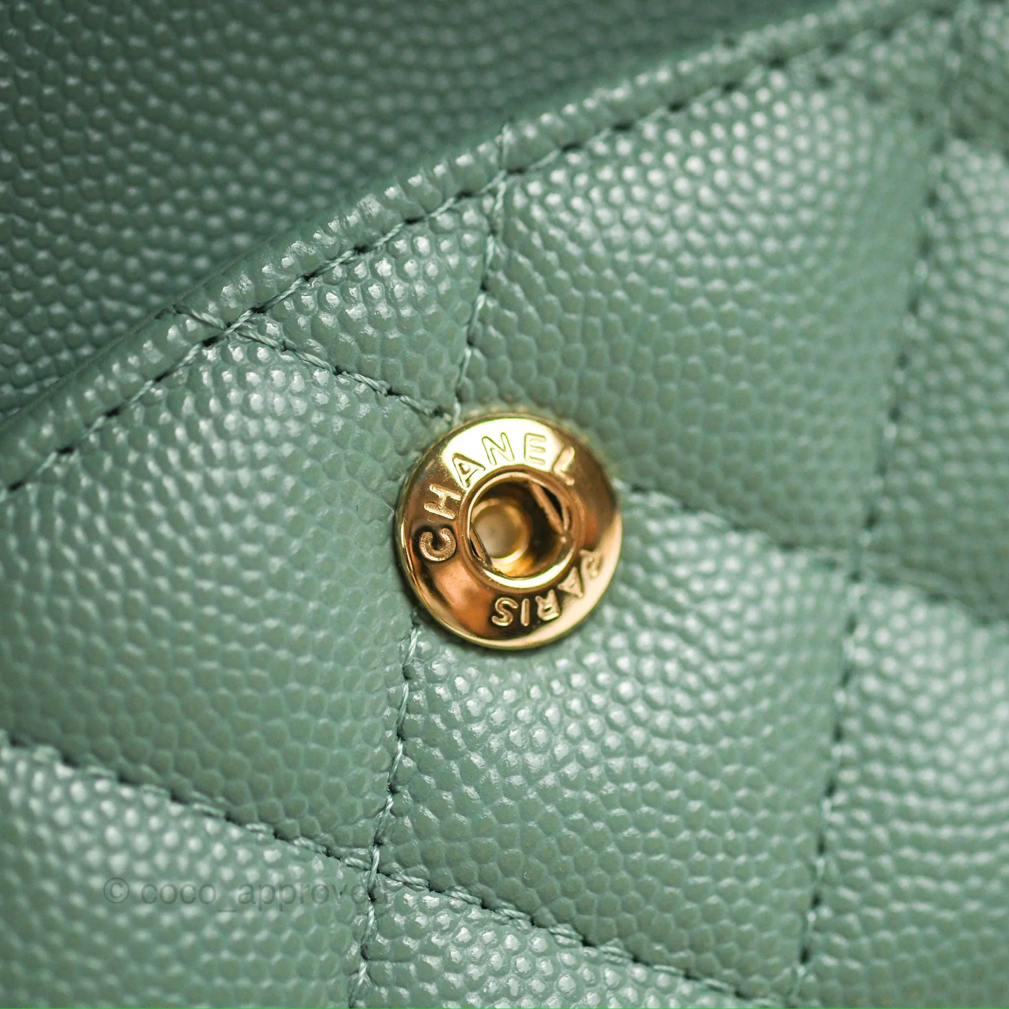 Chanel Classic M/L Medium Flap Quilted Tiffany Green Caviar Gold Hardware