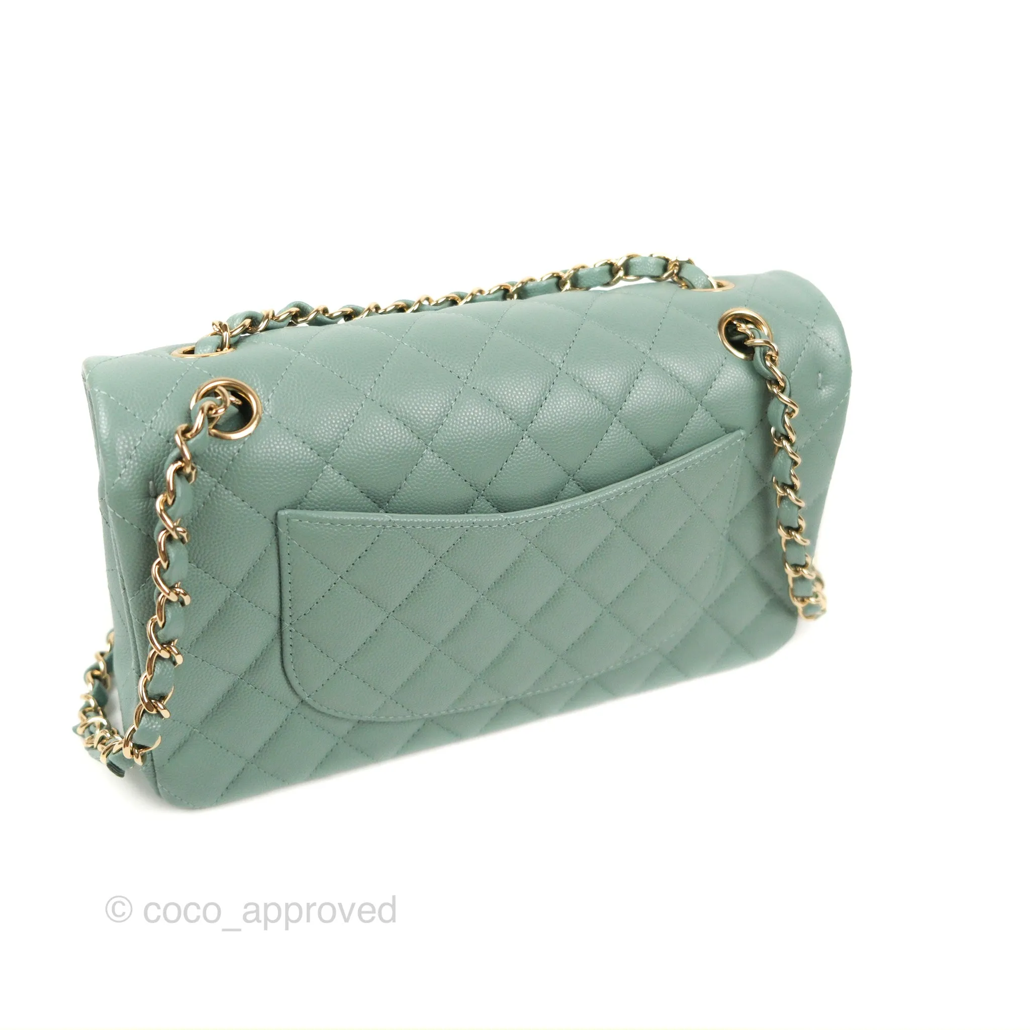 Chanel Classic M/L Medium Flap Quilted Tiffany Green Caviar Gold Hardware