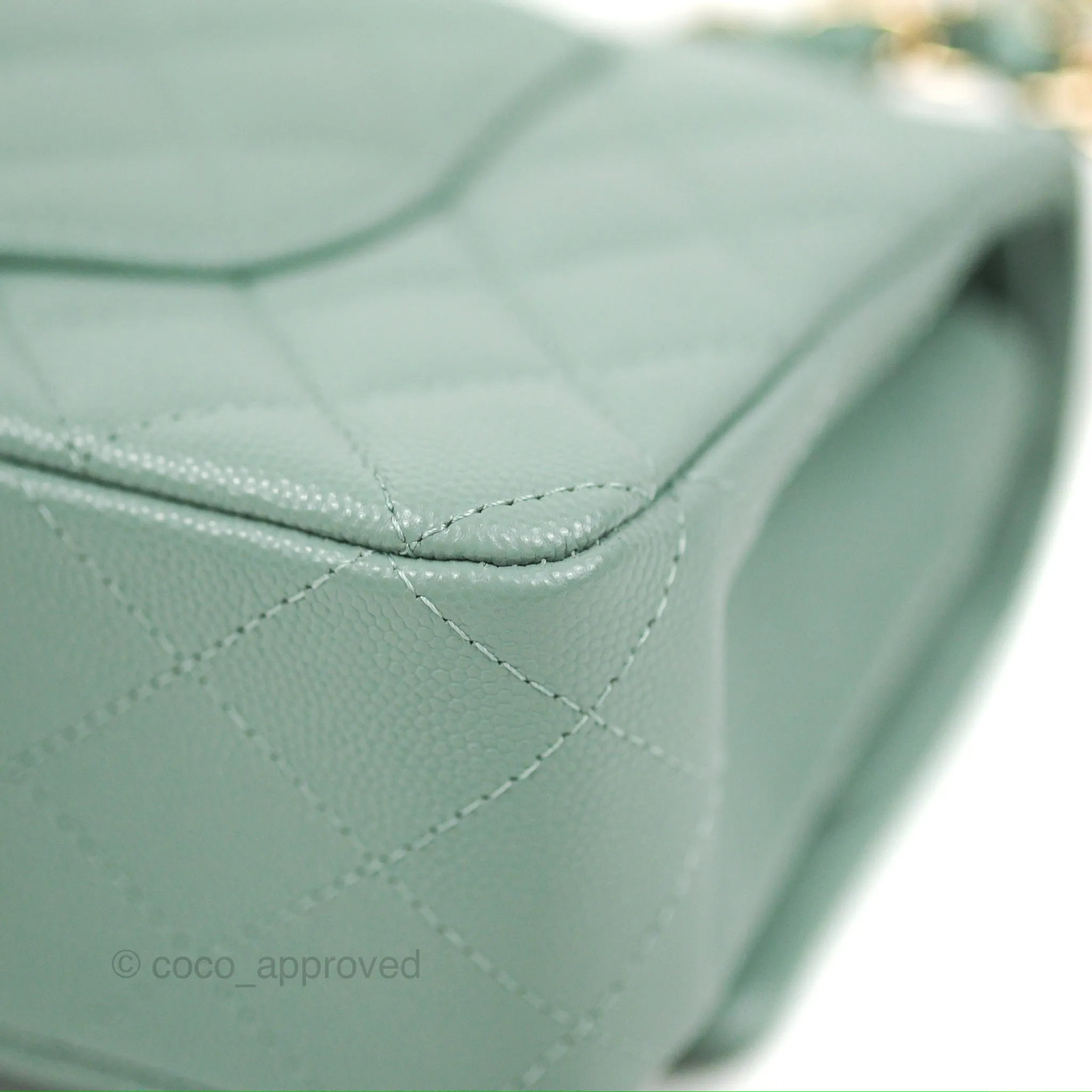 Chanel Classic M/L Medium Flap Quilted Tiffany Green Caviar Gold Hardware