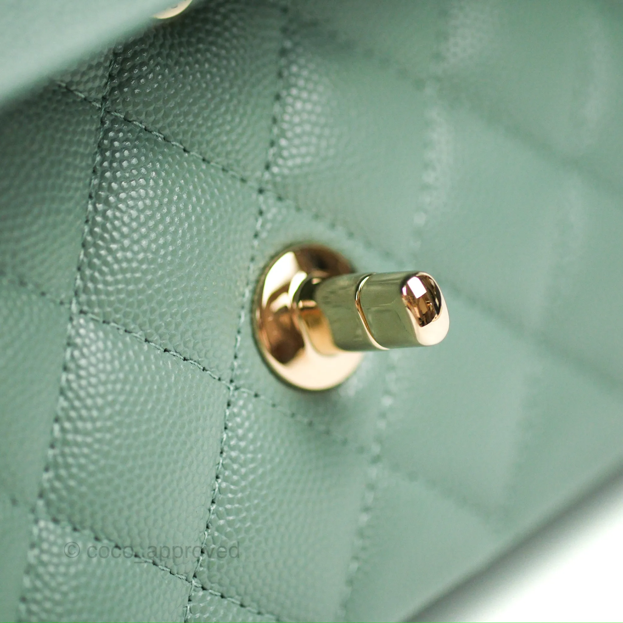 Chanel Classic M/L Medium Flap Quilted Tiffany Green Caviar Gold Hardware
