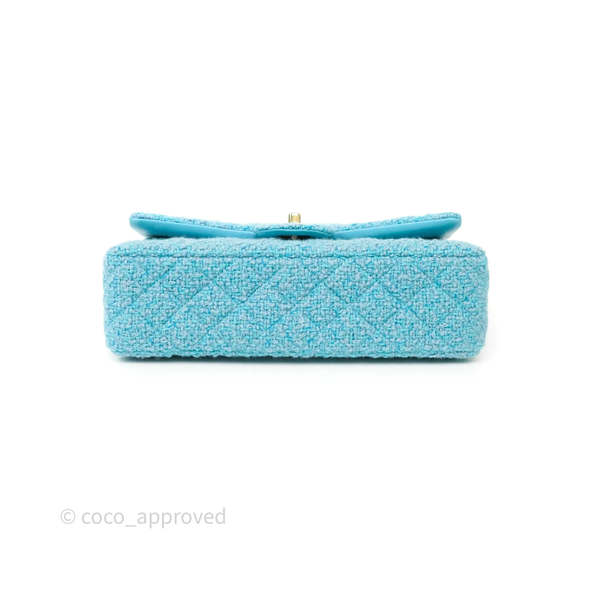 Chanel Classic M/L Medium Quilted Double Flap Bag Blue Tweed Gold Hardware