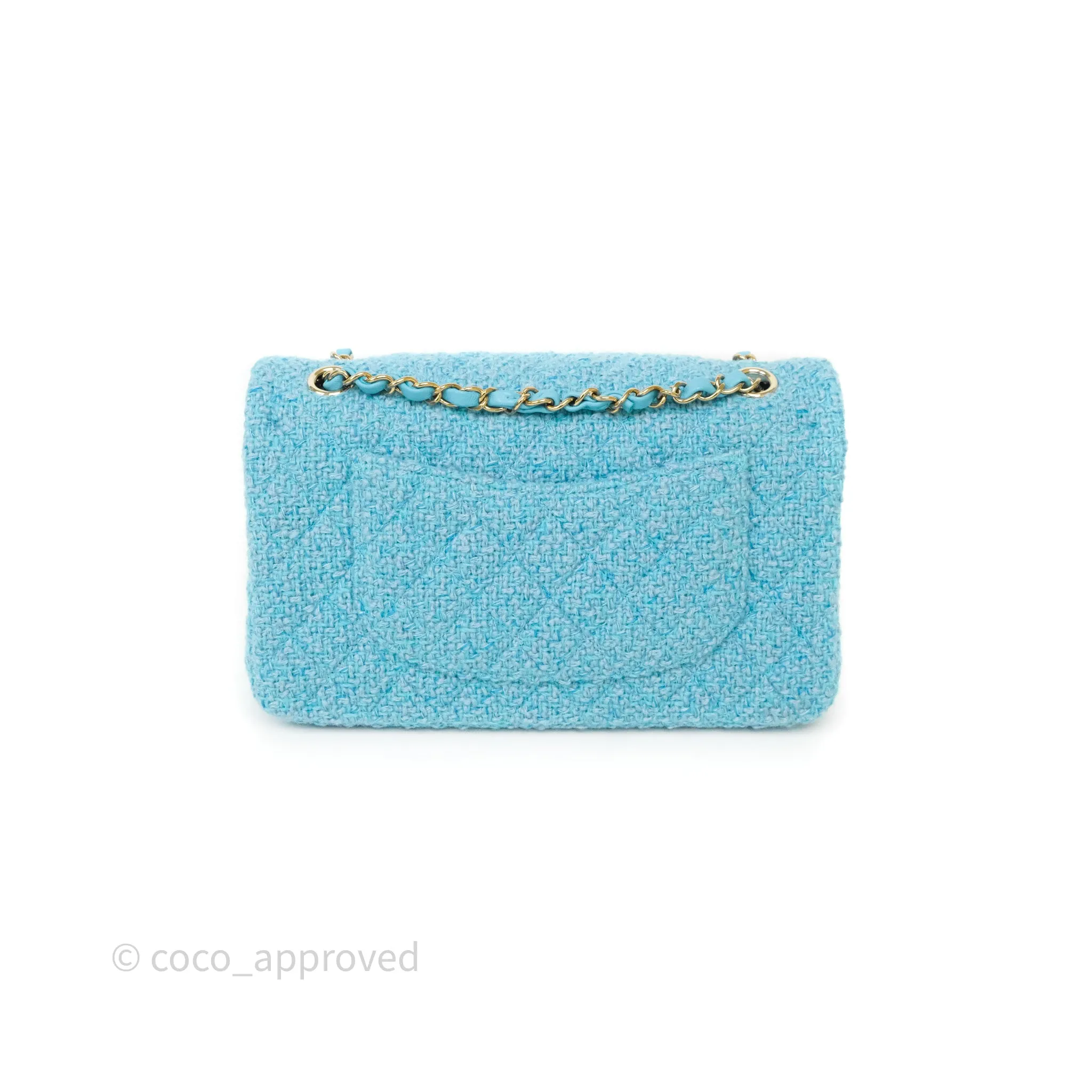 Chanel Classic M/L Medium Quilted Double Flap Bag Blue Tweed Gold Hardware