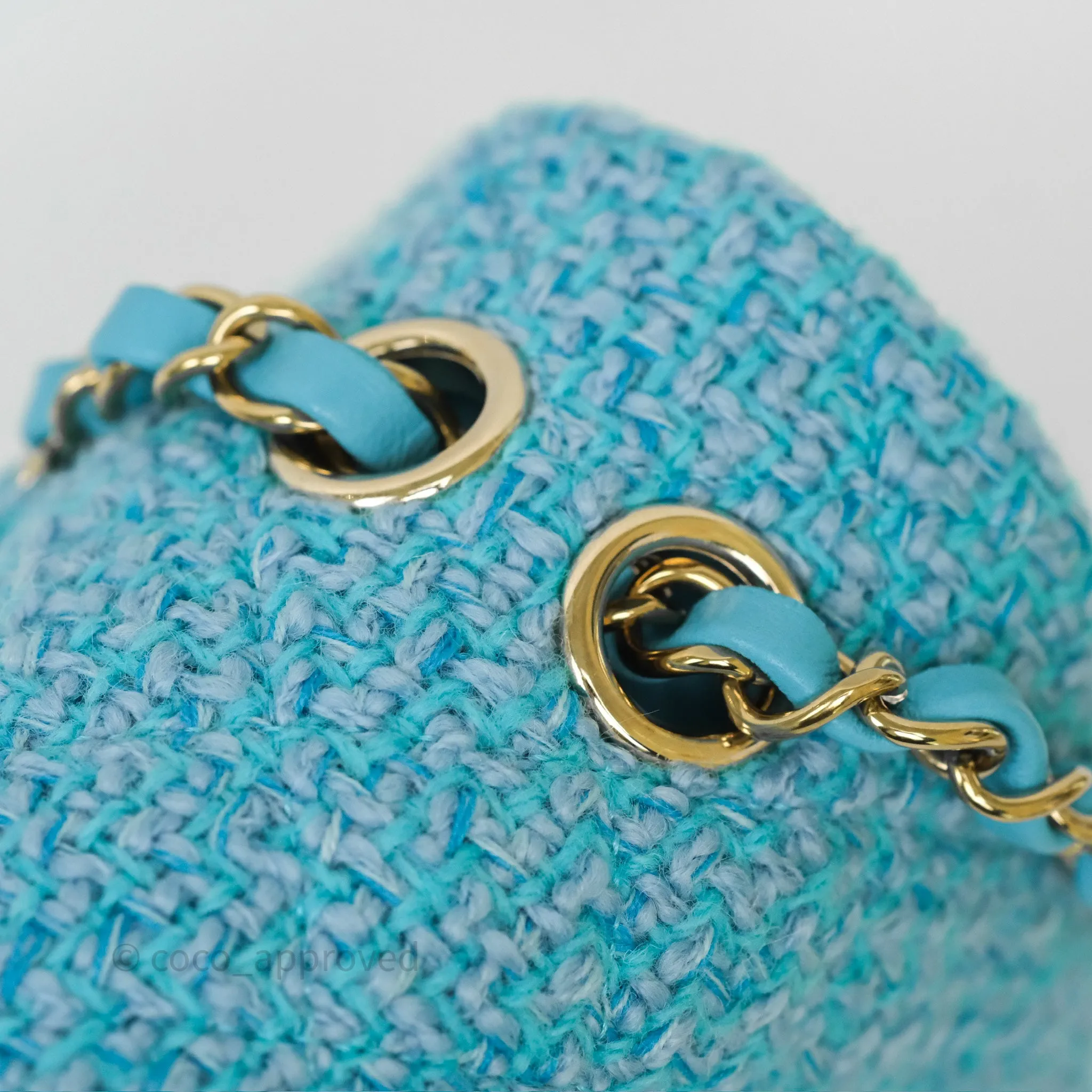 Chanel Classic M/L Medium Quilted Double Flap Bag Blue Tweed Gold Hardware