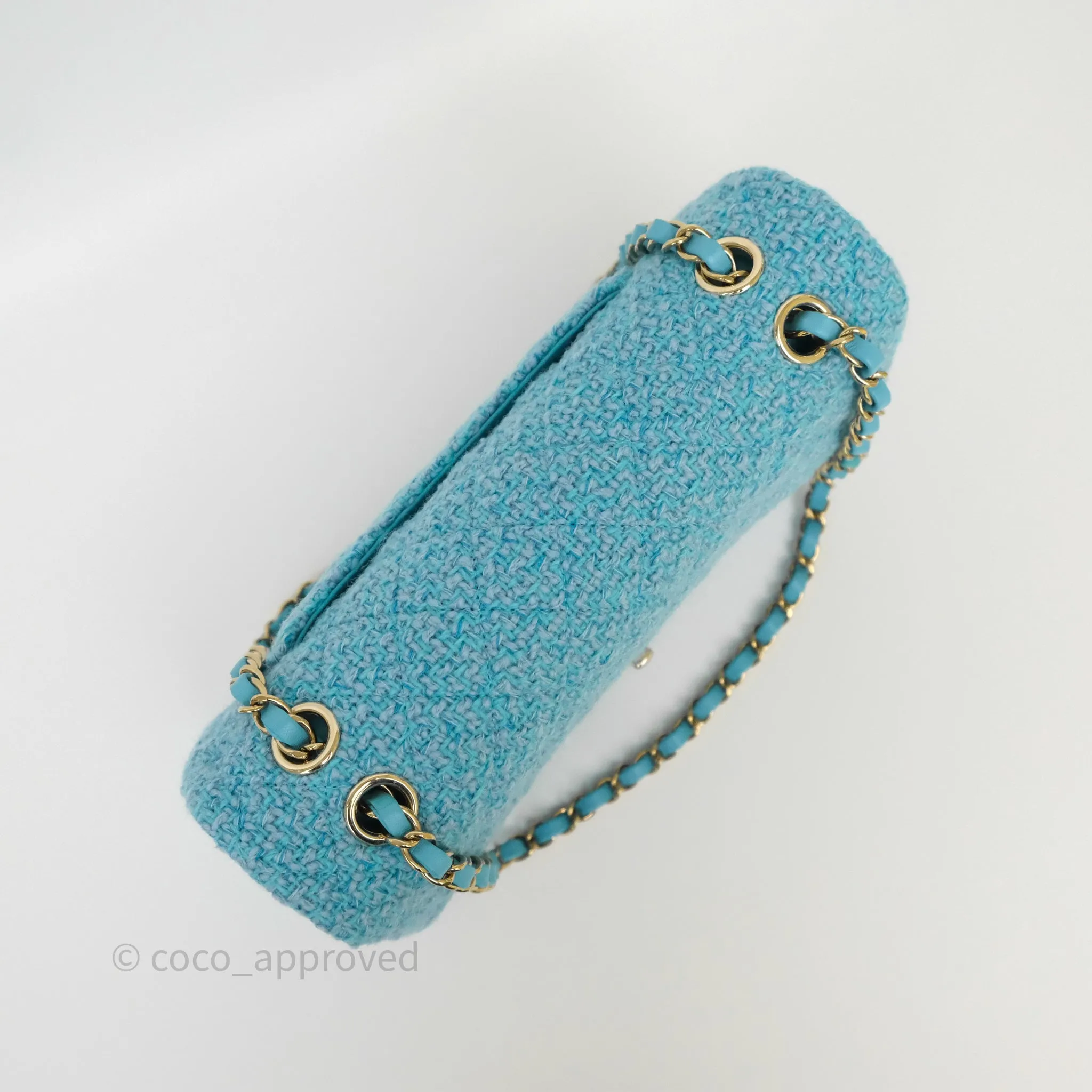 Chanel Classic M/L Medium Quilted Double Flap Bag Blue Tweed Gold Hardware