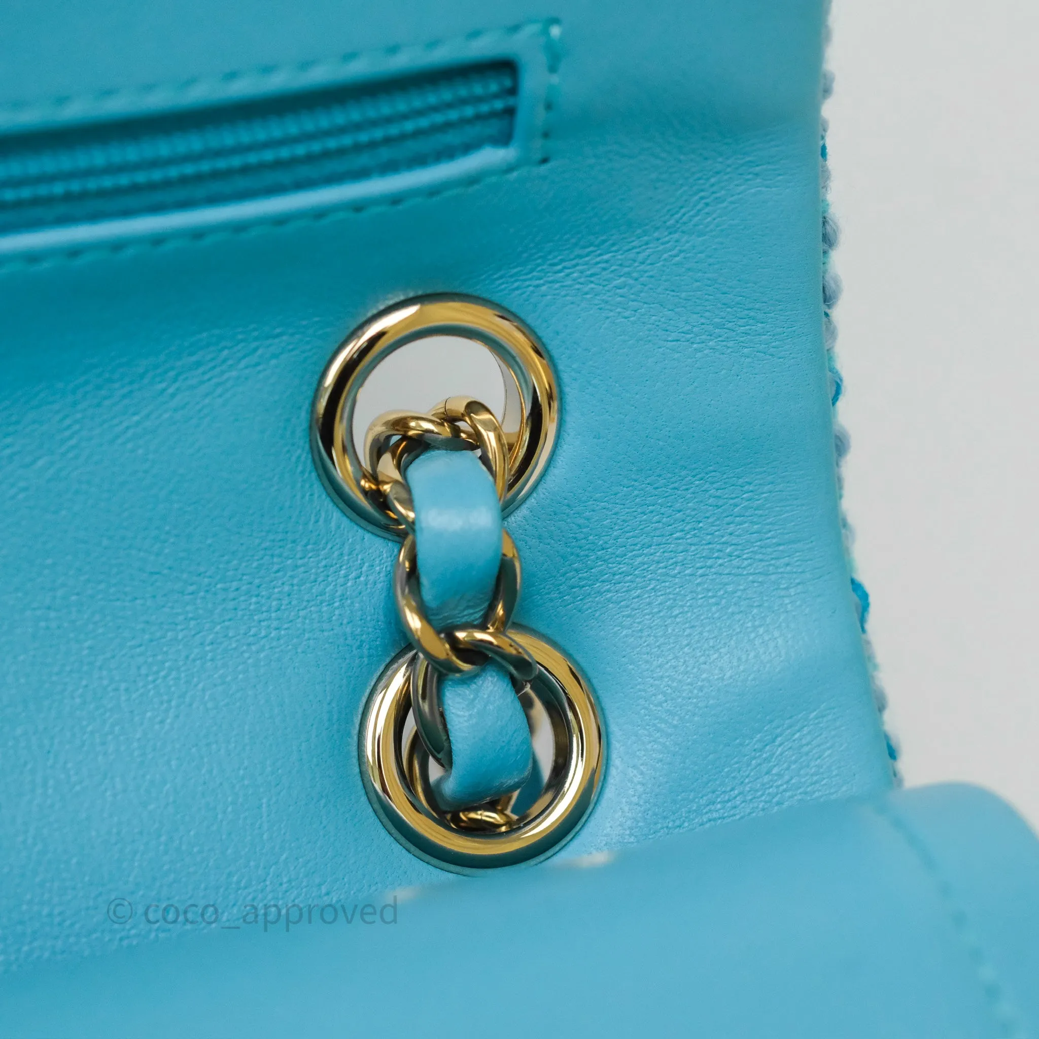 Chanel Classic M/L Medium Quilted Double Flap Bag Blue Tweed Gold Hardware