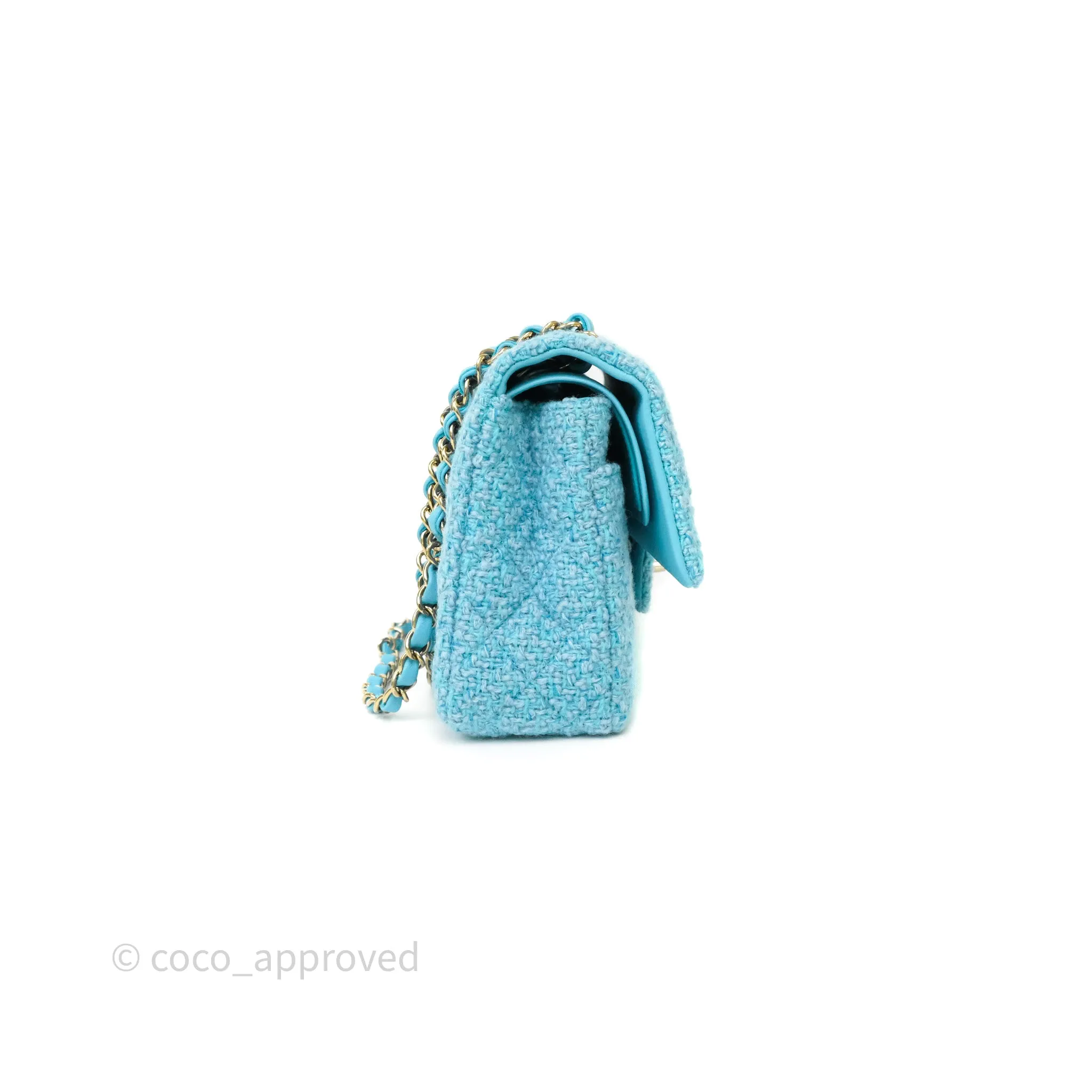 Chanel Classic M/L Medium Quilted Double Flap Bag Blue Tweed Gold Hardware
