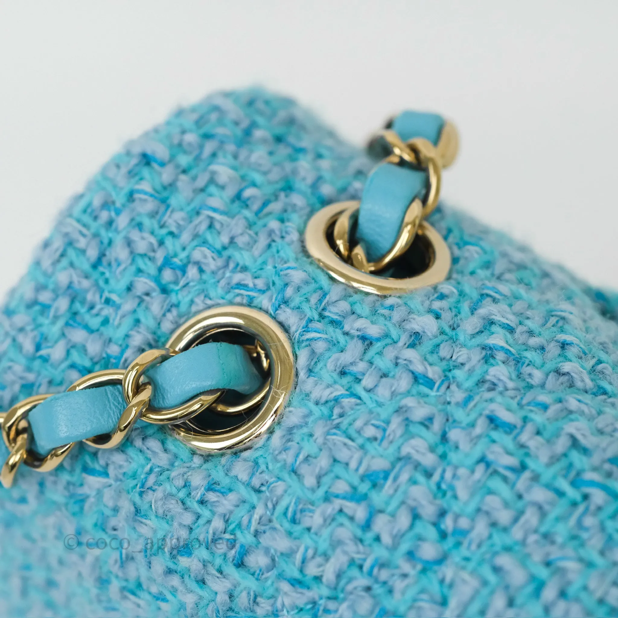 Chanel Classic M/L Medium Quilted Double Flap Bag Blue Tweed Gold Hardware