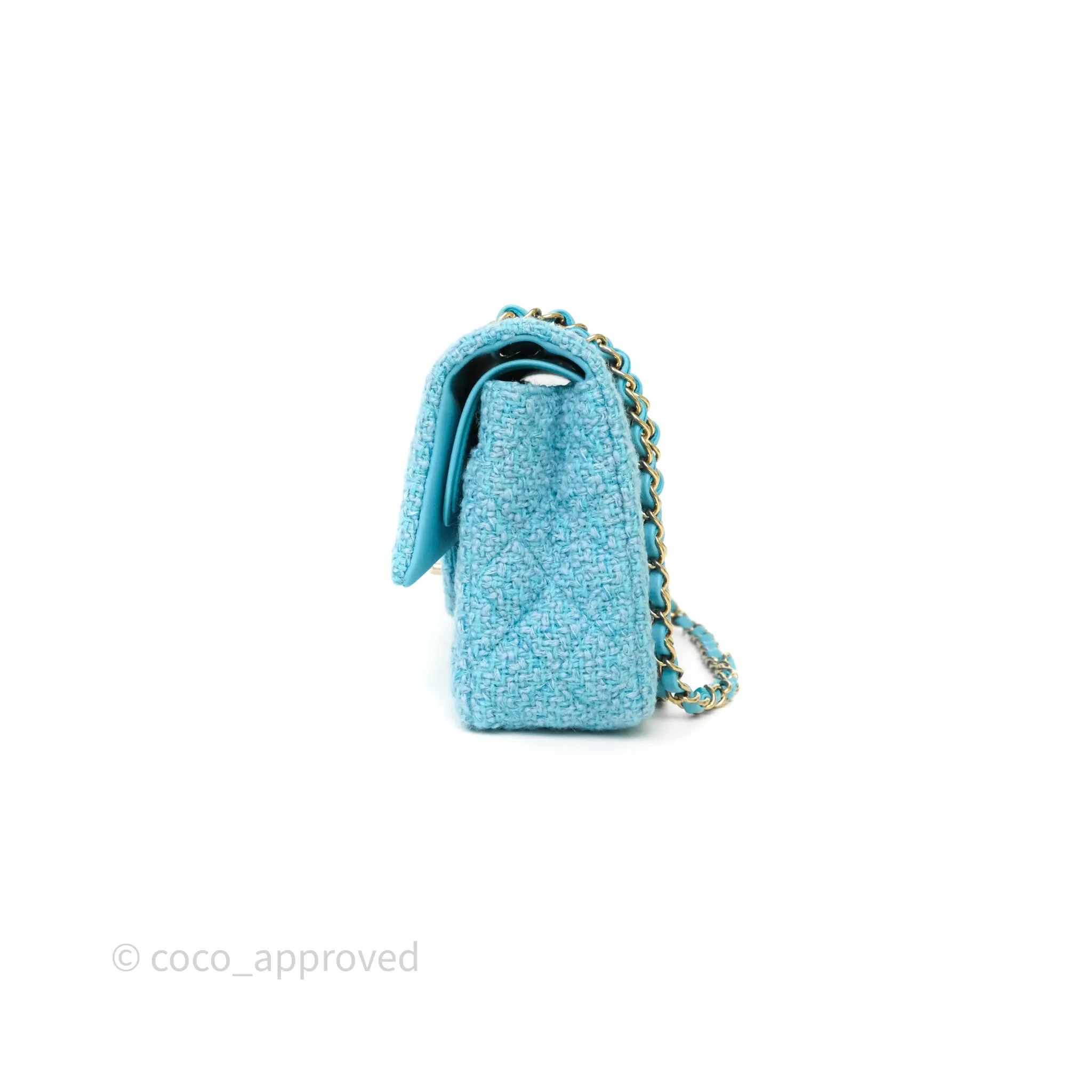Chanel Classic M/L Medium Quilted Double Flap Bag Blue Tweed Gold Hardware