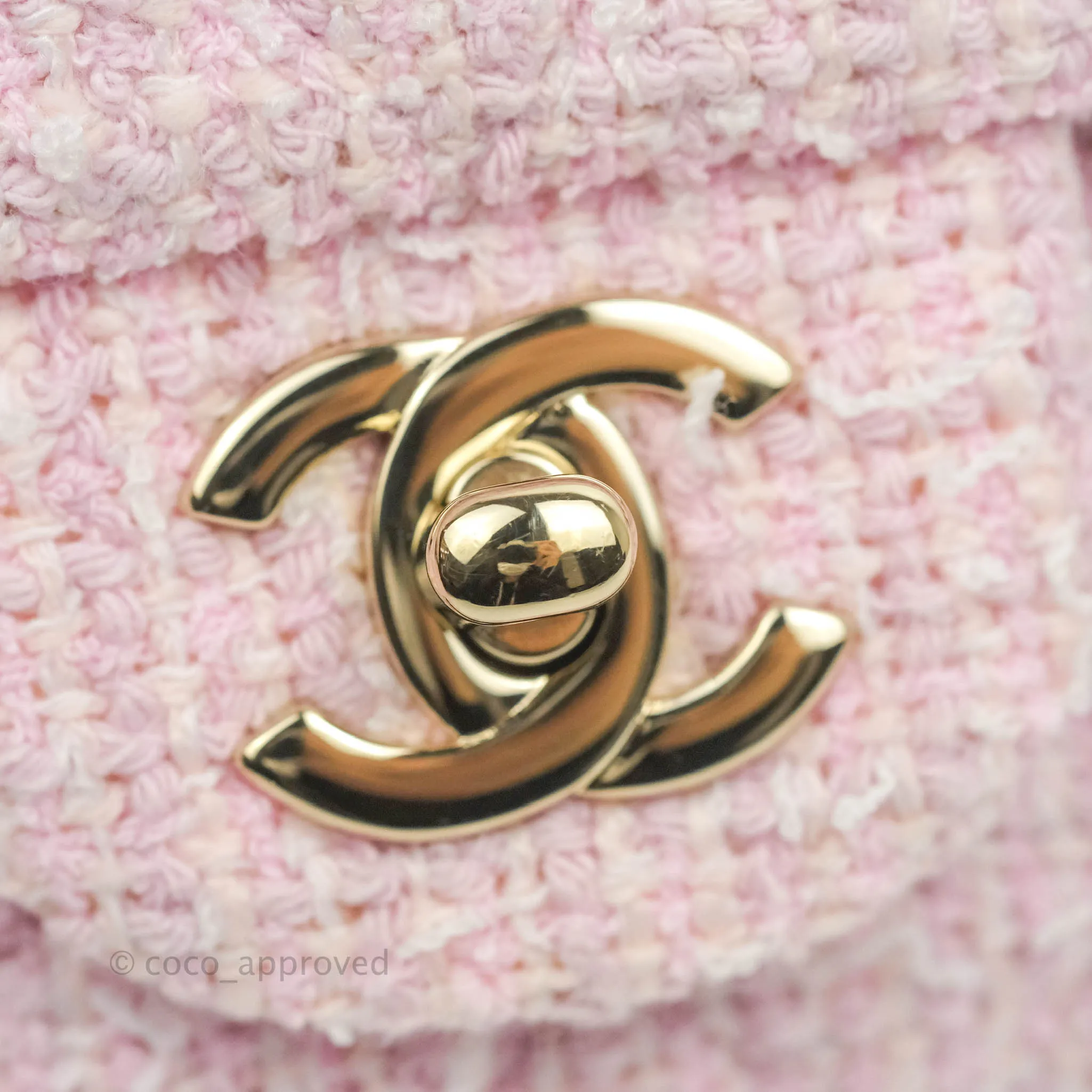 Chanel Classic M/L Medium Quilted Double Flap Bag Pink Tweed Gold Hardware