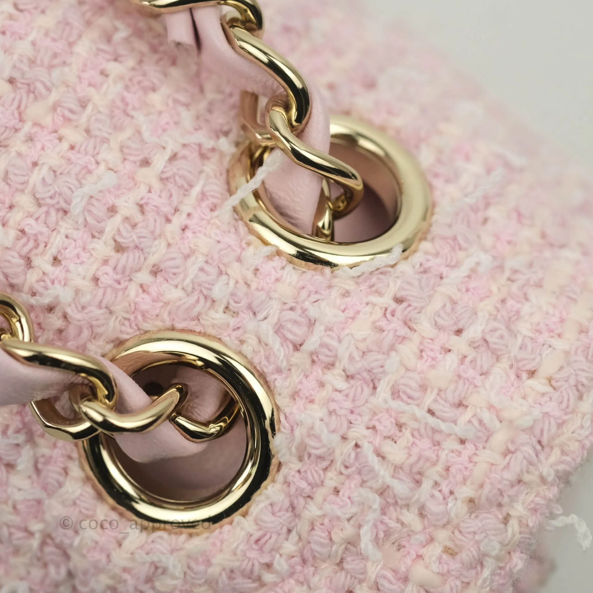 Chanel Classic M/L Medium Quilted Double Flap Bag Pink Tweed Gold Hardware