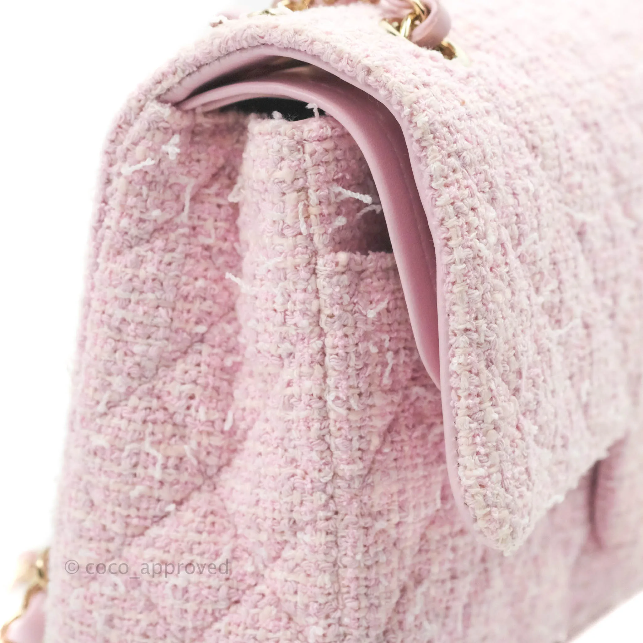 Chanel Classic M/L Medium Quilted Double Flap Bag Pink Tweed Gold Hardware