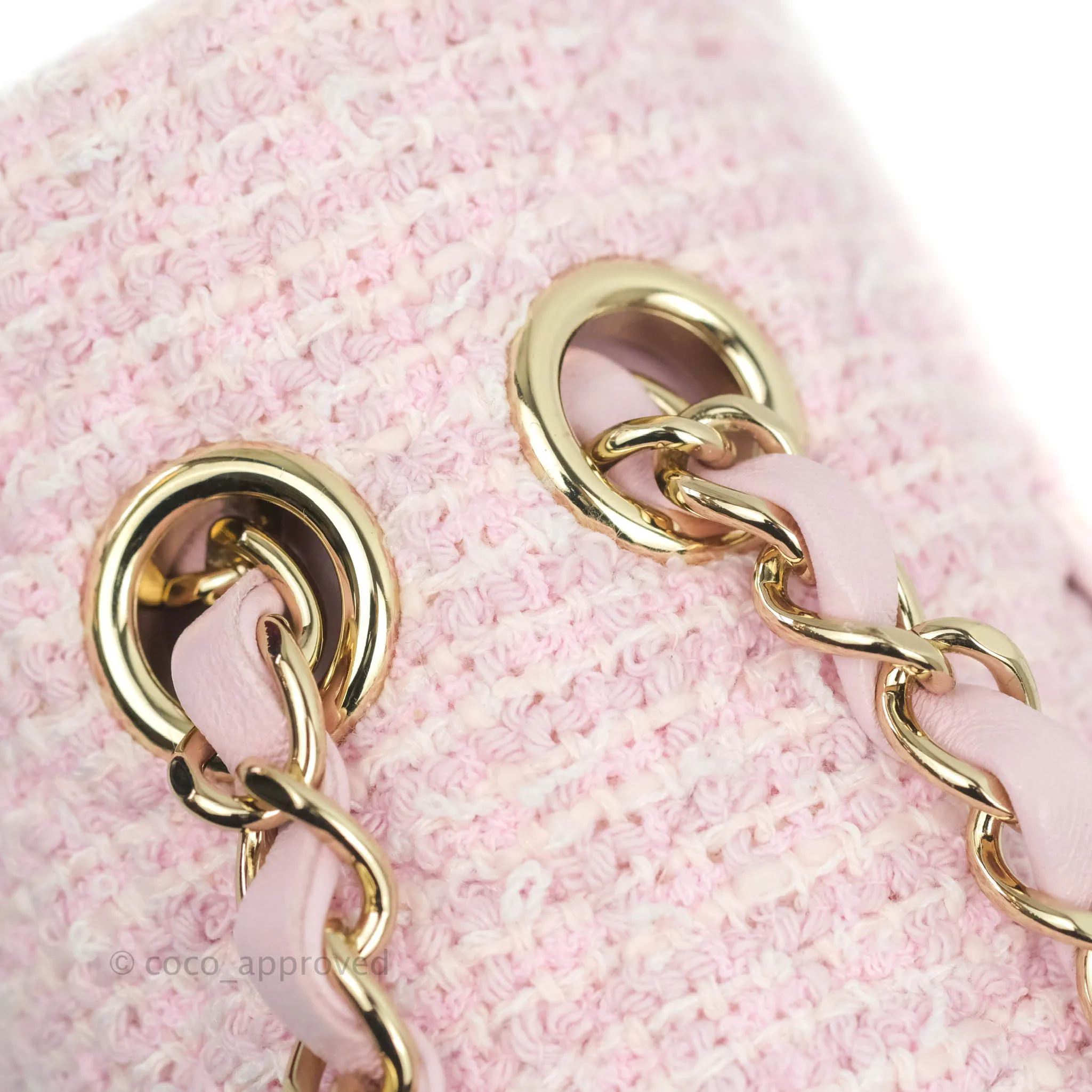 Chanel Classic M/L Medium Quilted Double Flap Bag Pink Tweed Gold Hardware