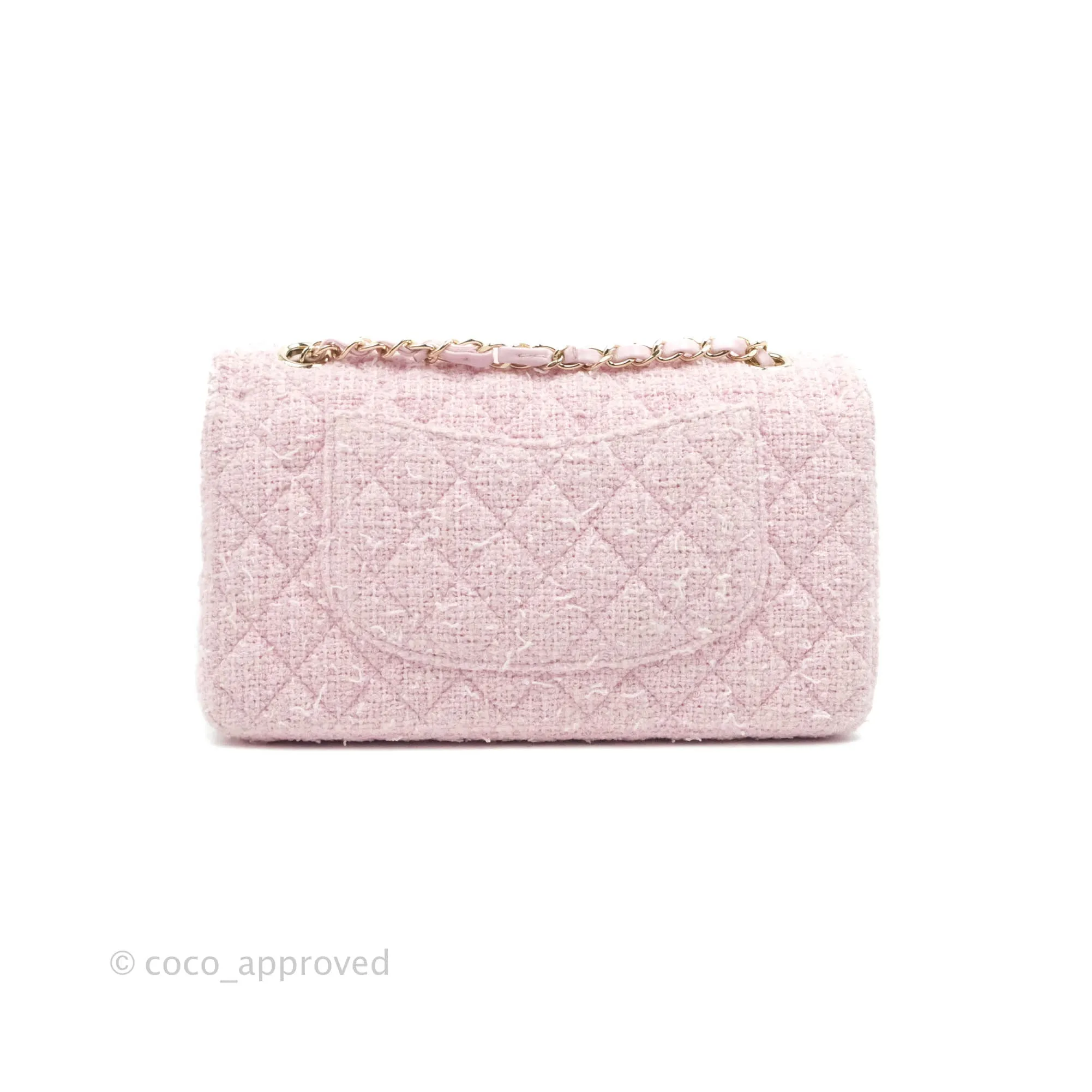 Chanel Classic M/L Medium Quilted Double Flap Bag Pink Tweed Gold Hardware