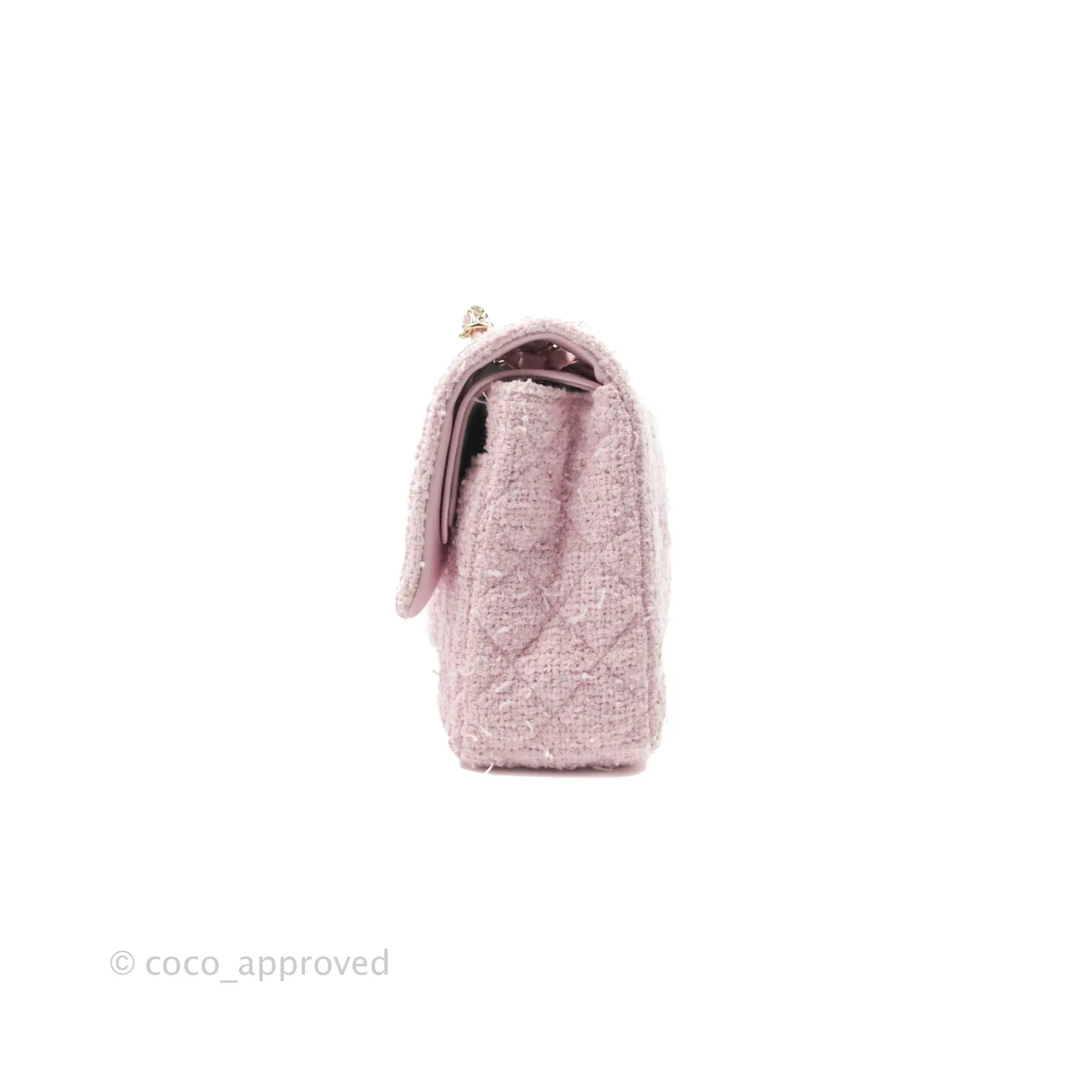Chanel Classic M/L Medium Quilted Double Flap Bag Pink Tweed Gold Hardware