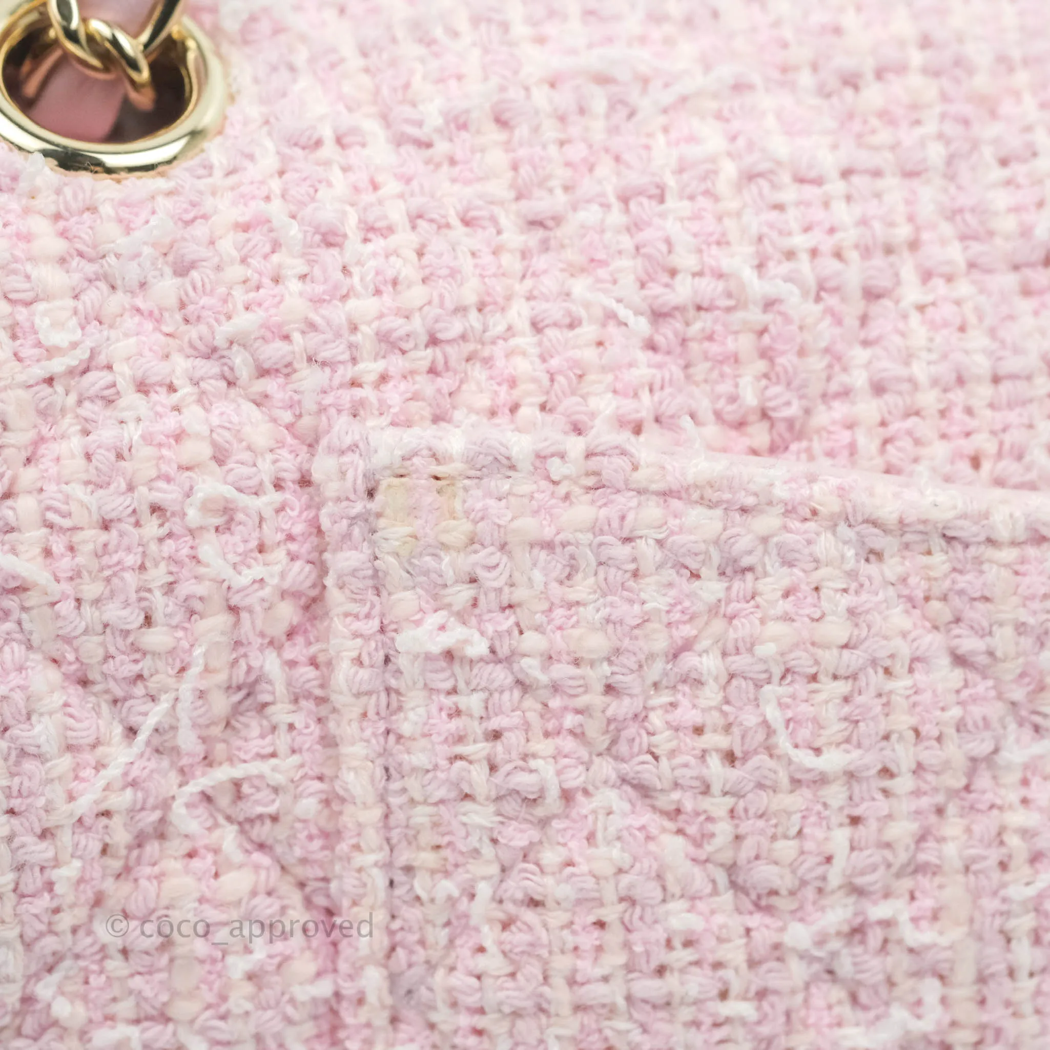 Chanel Classic M/L Medium Quilted Double Flap Bag Pink Tweed Gold Hardware