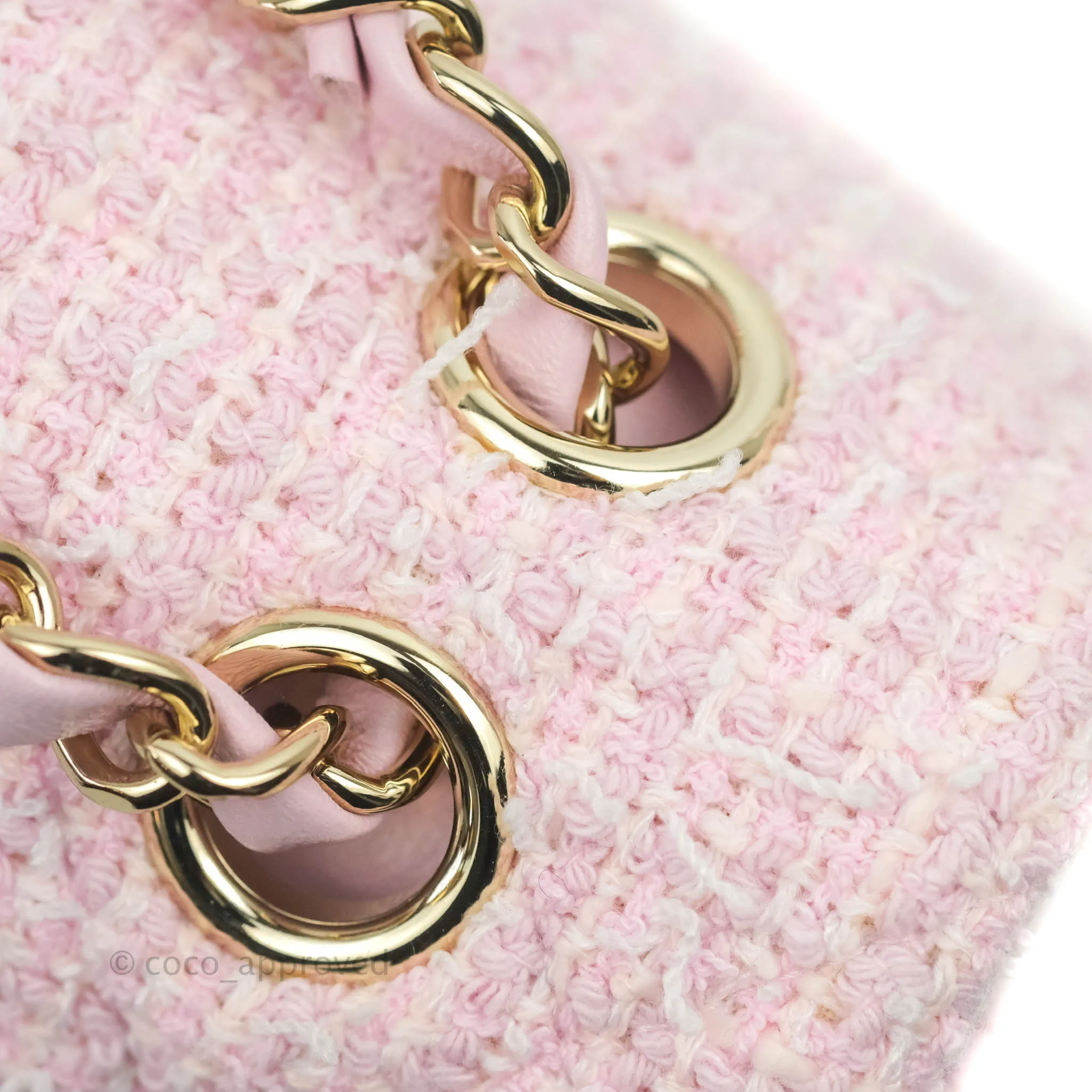 Chanel Classic M/L Medium Quilted Double Flap Bag Pink Tweed Gold Hardware