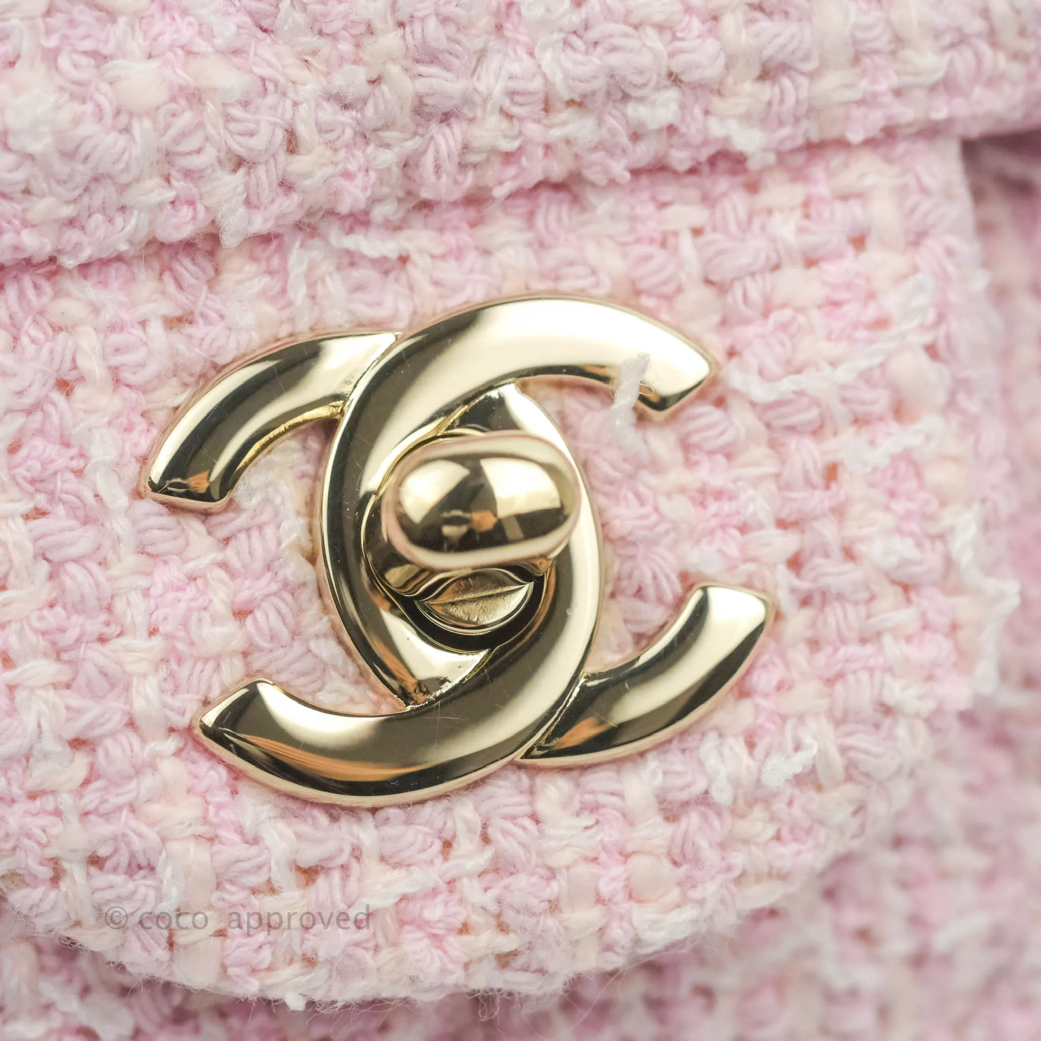 Chanel Classic M/L Medium Quilted Double Flap Bag Pink Tweed Gold Hardware
