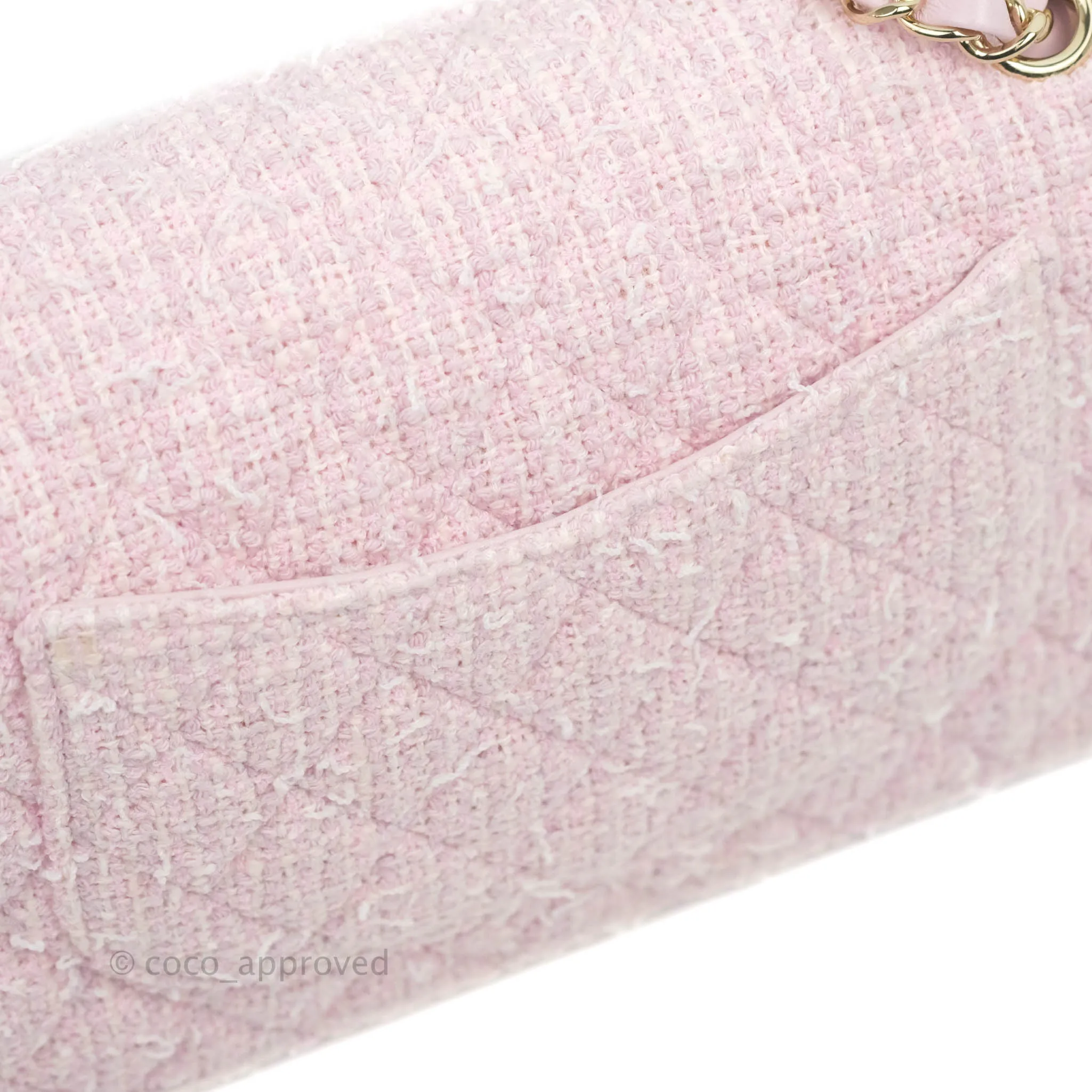 Chanel Classic M/L Medium Quilted Double Flap Bag Pink Tweed Gold Hardware