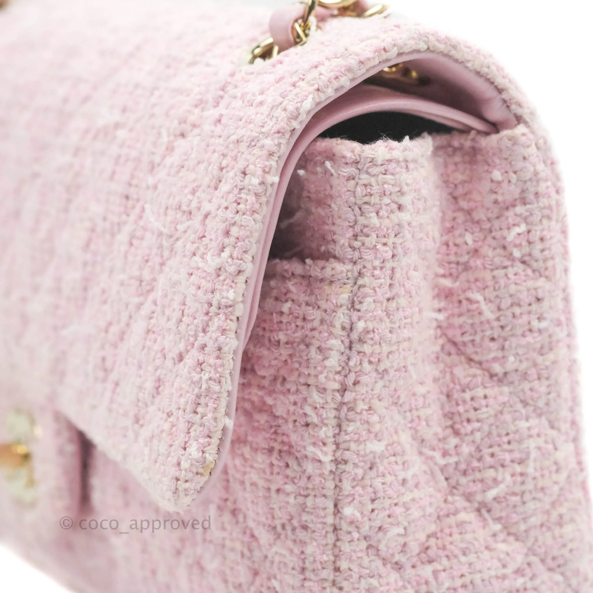 Chanel Classic M/L Medium Quilted Double Flap Bag Pink Tweed Gold Hardware