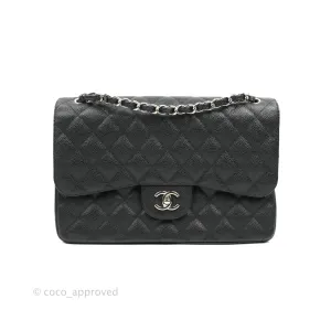 Chanel Classic Quilted Jumbo Double Flap Black Caviar Silver Hardware⁣⁣