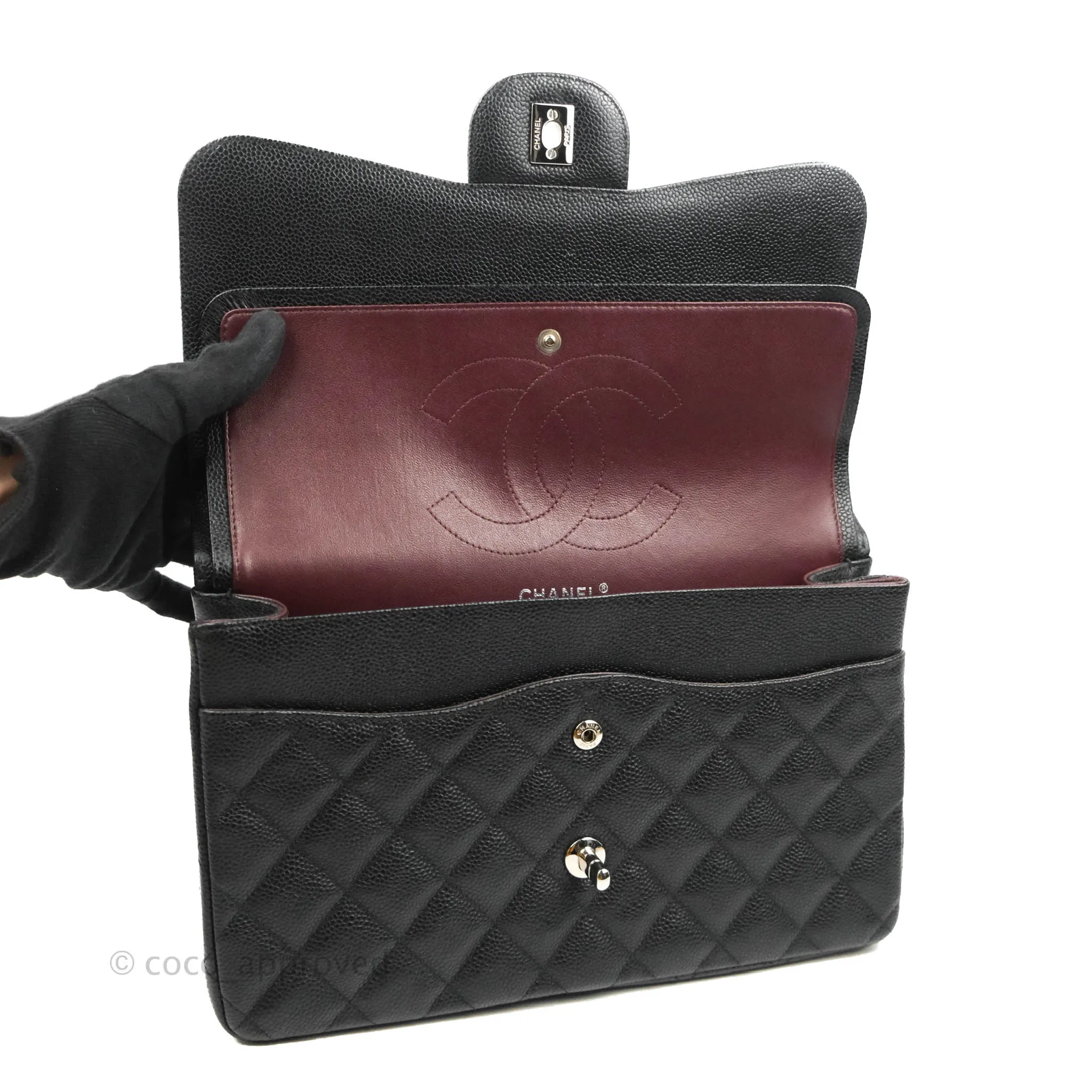 Chanel Classic Quilted Jumbo Double Flap Black Caviar Silver Hardware⁣⁣