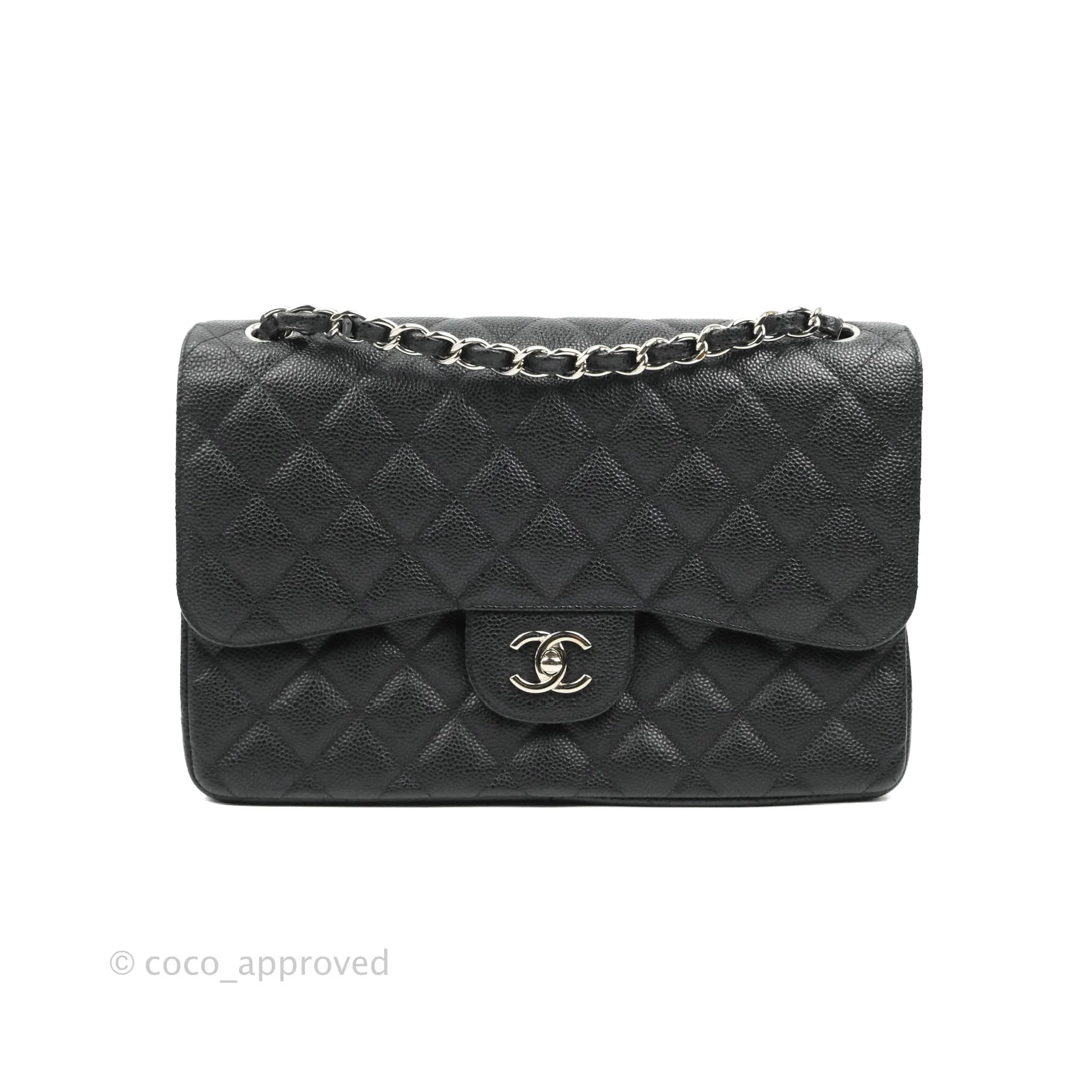 Chanel Classic Quilted Jumbo Double Flap Black Caviar Silver Hardware⁣⁣
