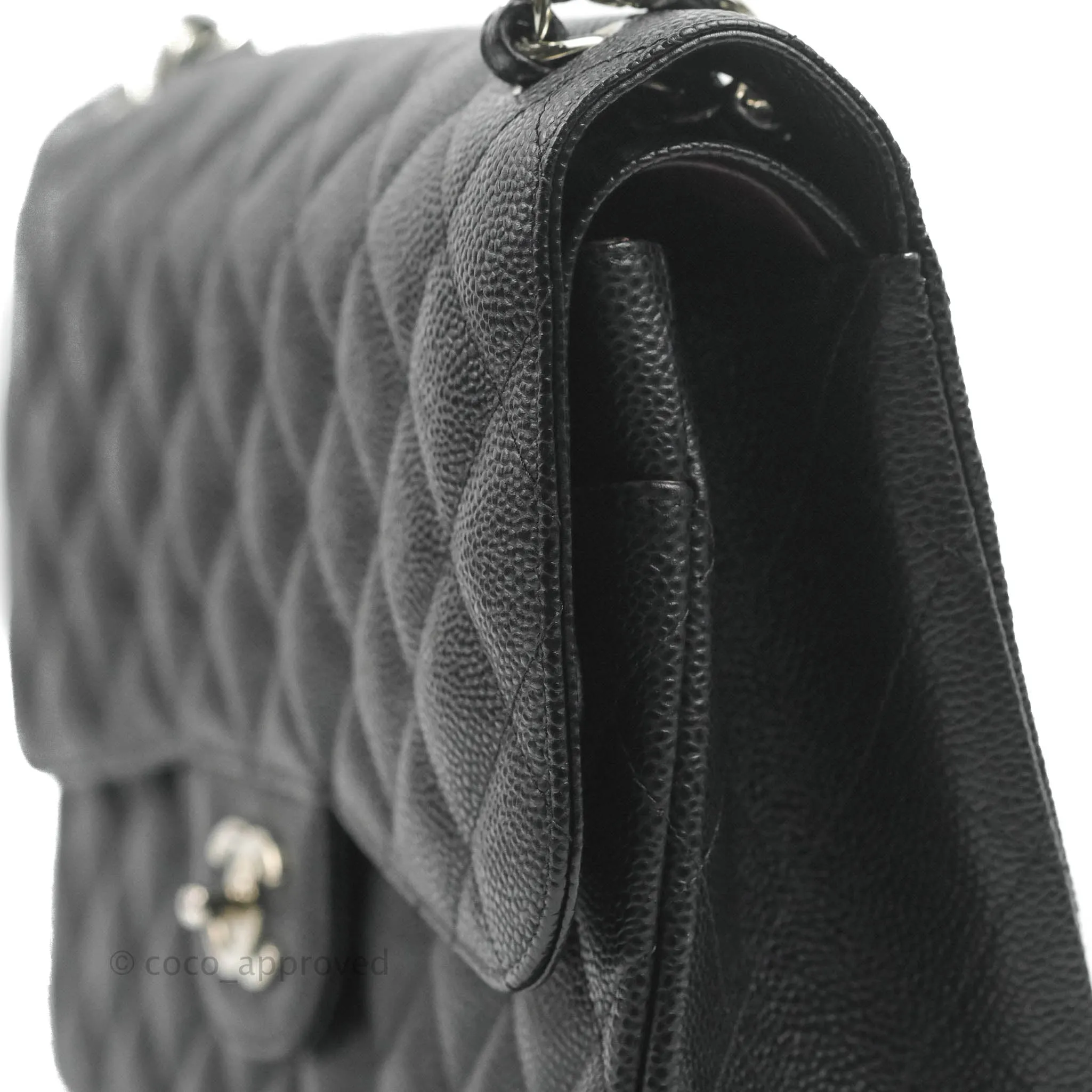 Chanel Classic Quilted Jumbo Double Flap Black Caviar Silver Hardware⁣⁣