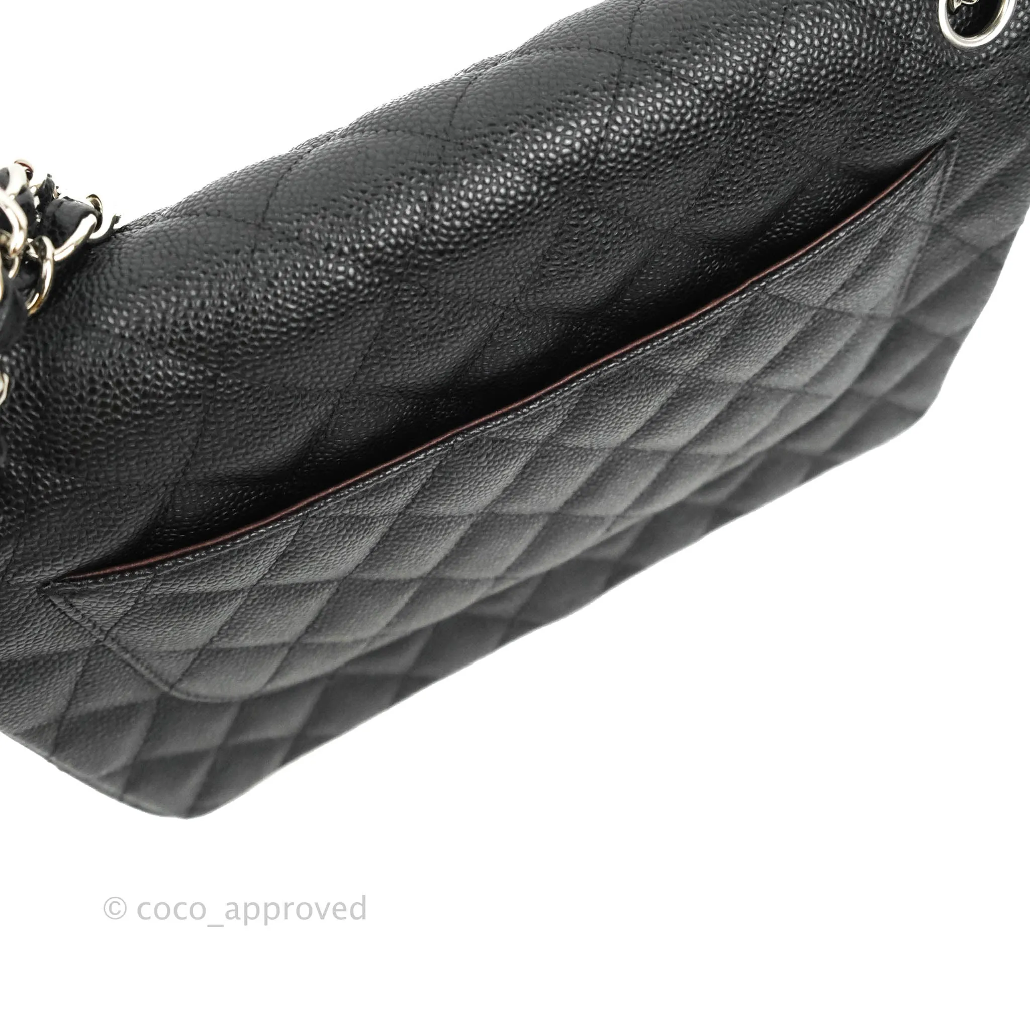 Chanel Classic Quilted Jumbo Double Flap Black Caviar Silver Hardware⁣⁣