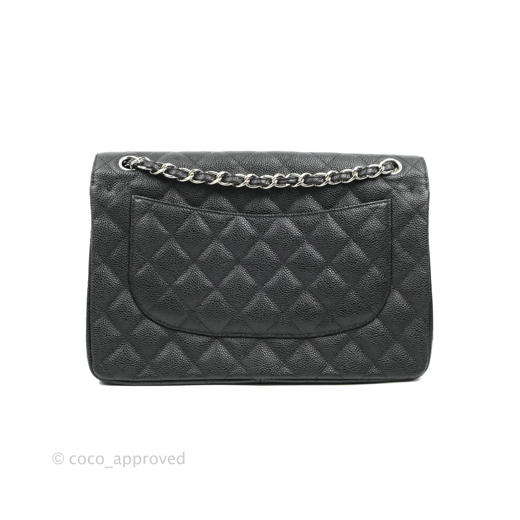 Chanel Classic Quilted Jumbo Double Flap Black Caviar Silver Hardware⁣⁣