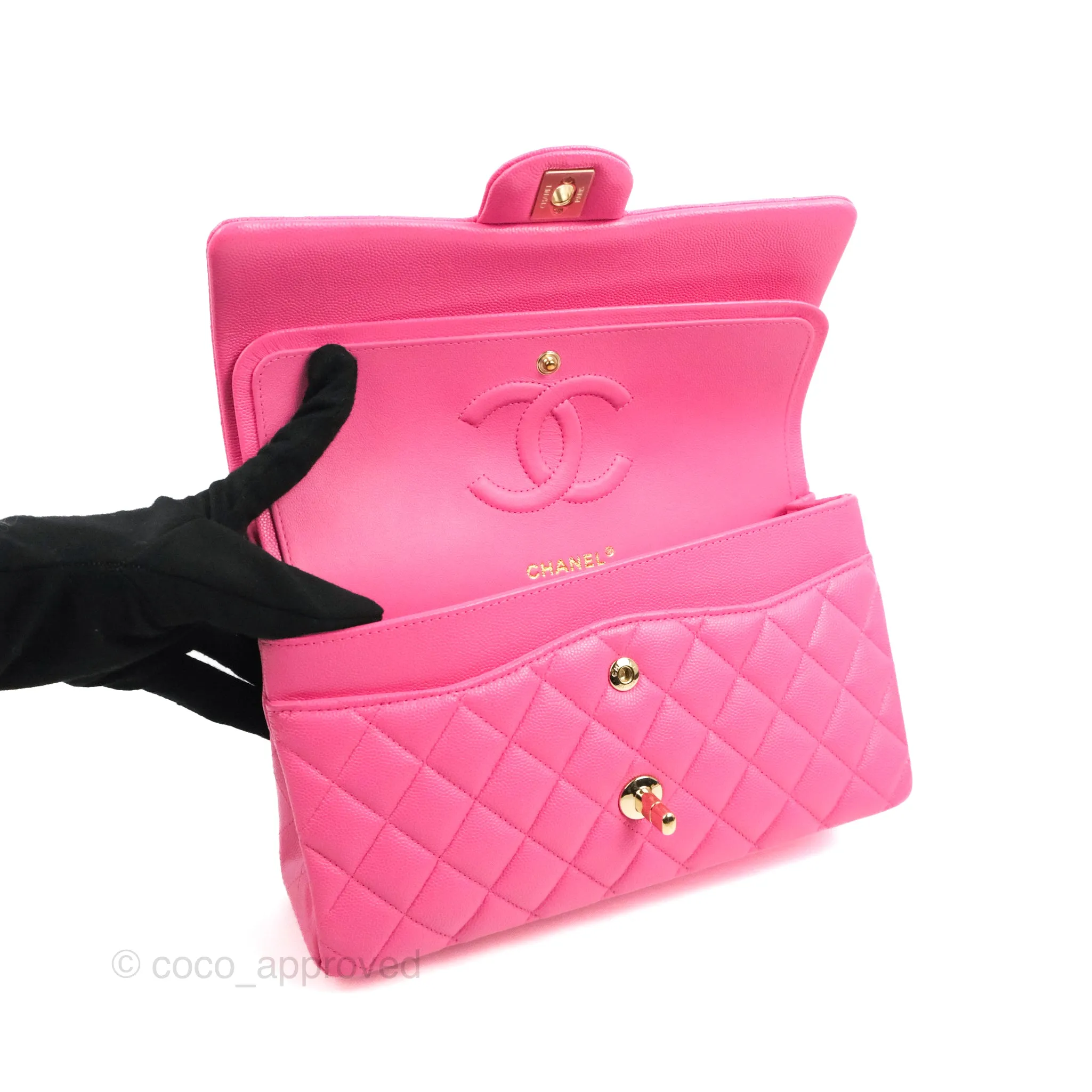 Chanel Classic Quilted M/L Medium Flap Pink Caviar Gold Hardware