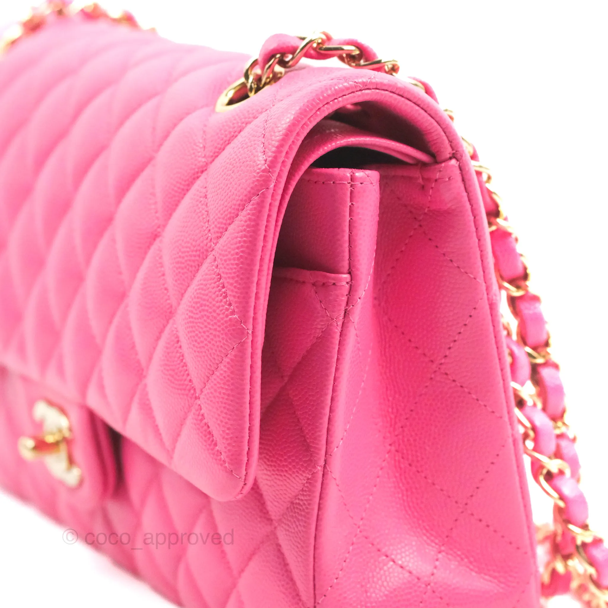 Chanel Classic Quilted M/L Medium Flap Pink Caviar Gold Hardware