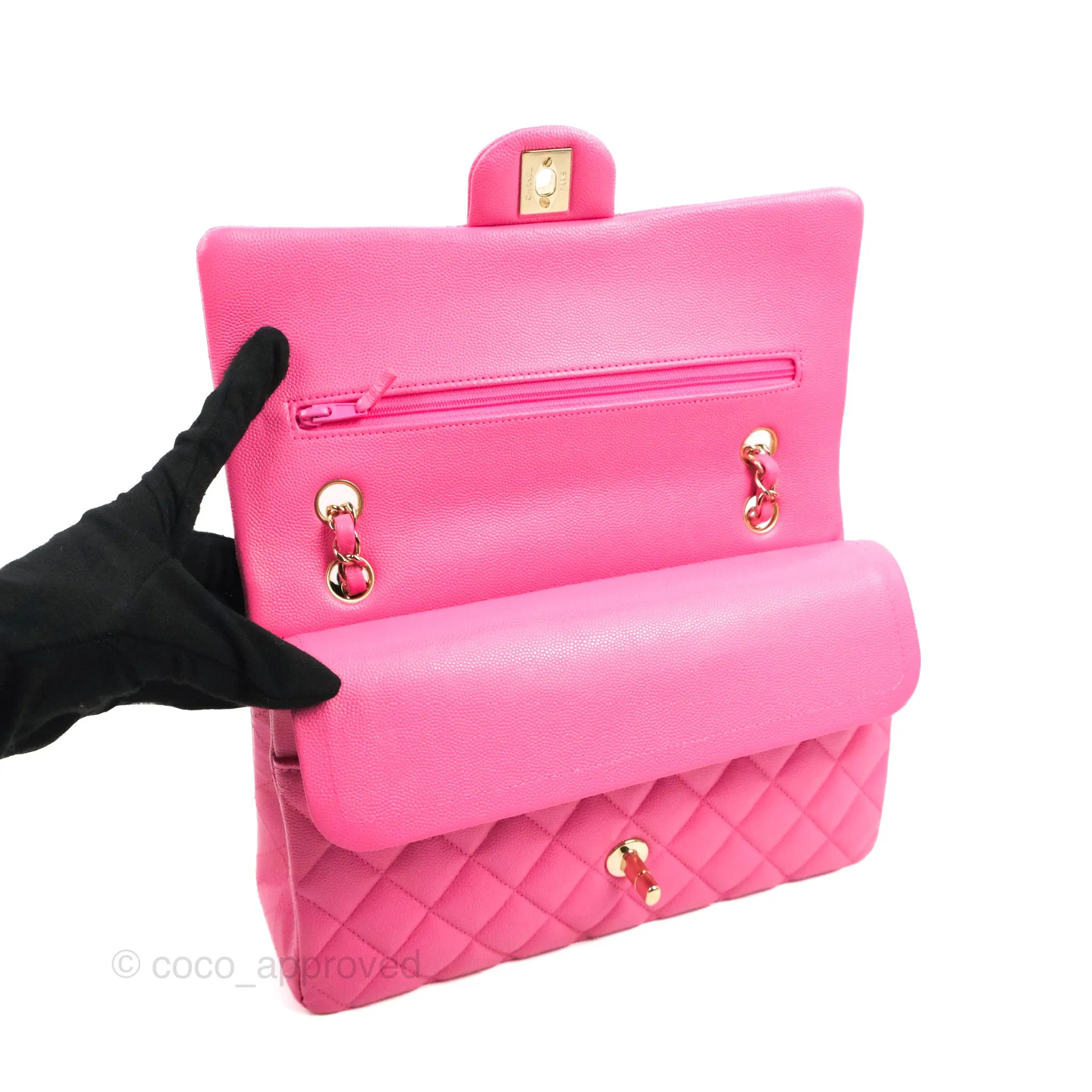 Chanel Classic Quilted M/L Medium Flap Pink Caviar Gold Hardware