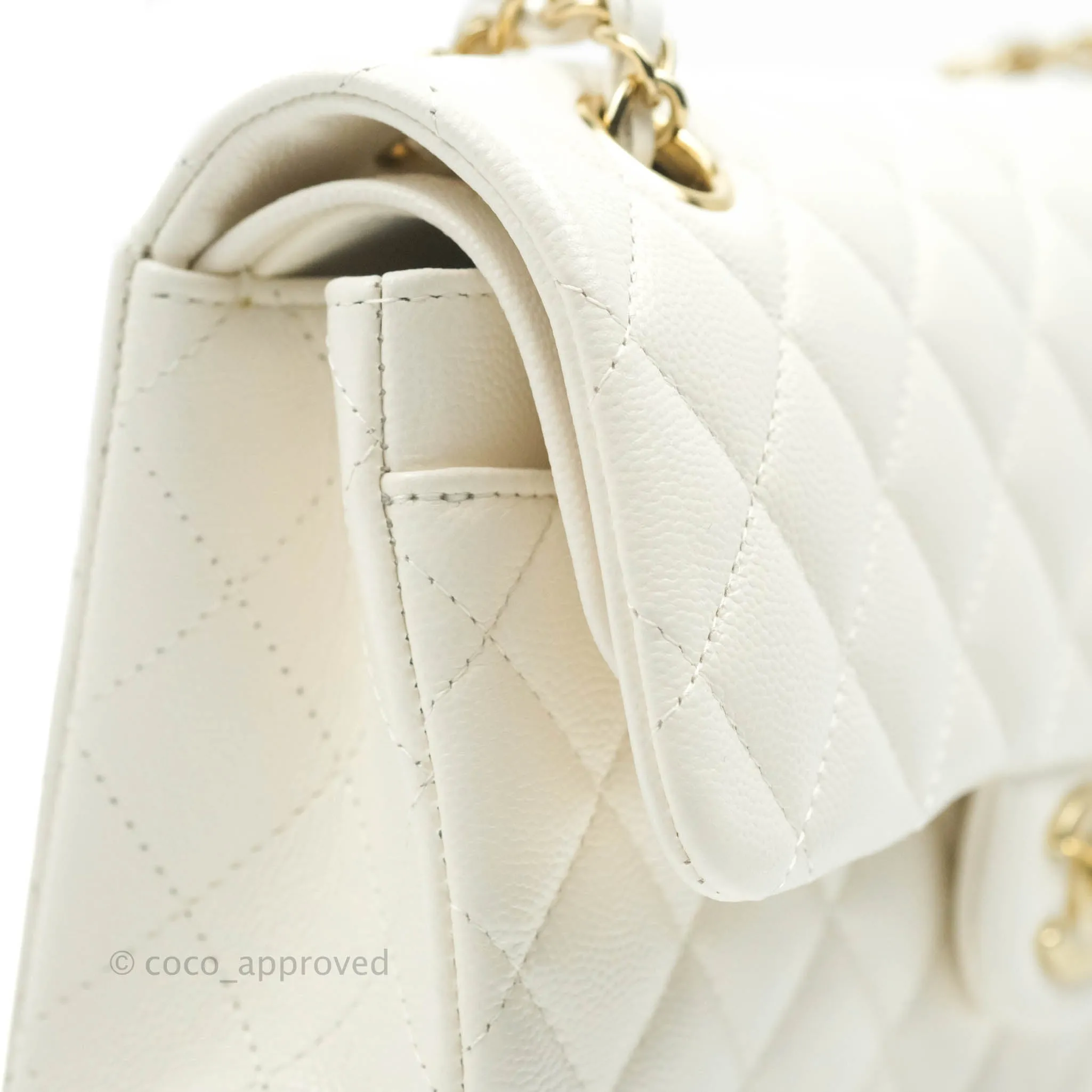 Chanel Classic Quilted Small S/M Flap White Caviar Gold Hardware